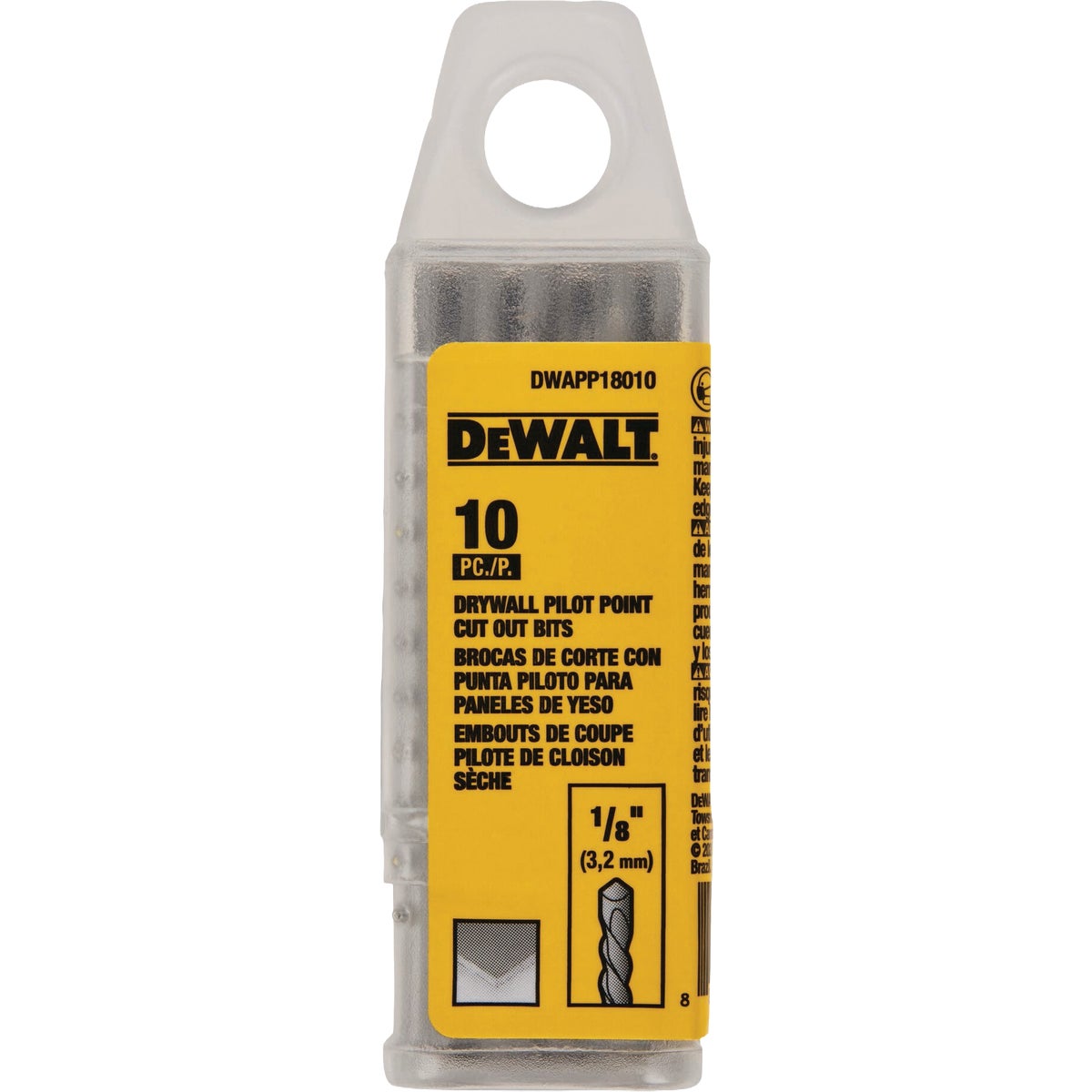 DEWALT 1/8 In. Pilot Point Cut Out Drywall Bit (10-Pack)
