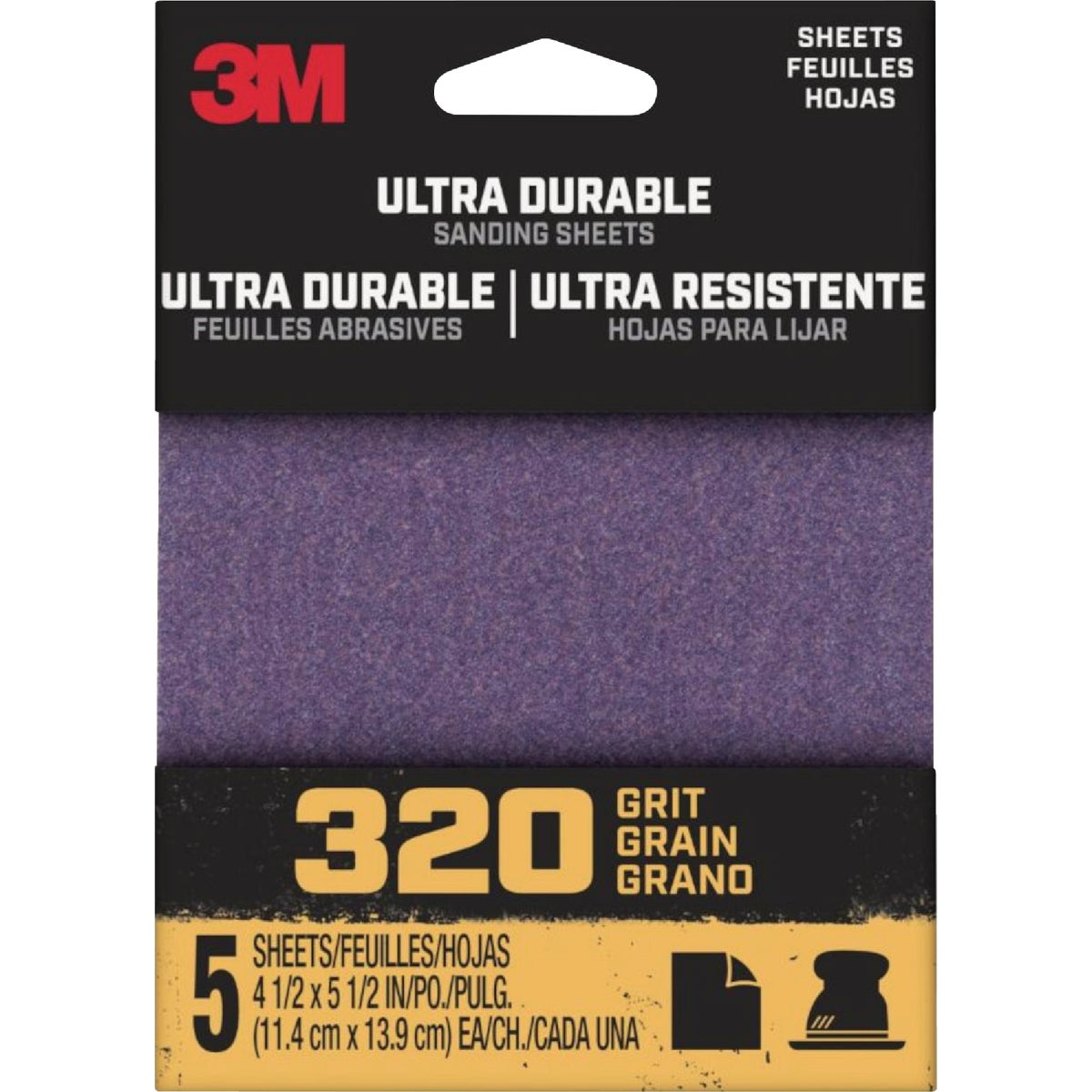 3M Ultra Durable 320-Grit 1/4 Power Sanding Sheet (5-Pack)