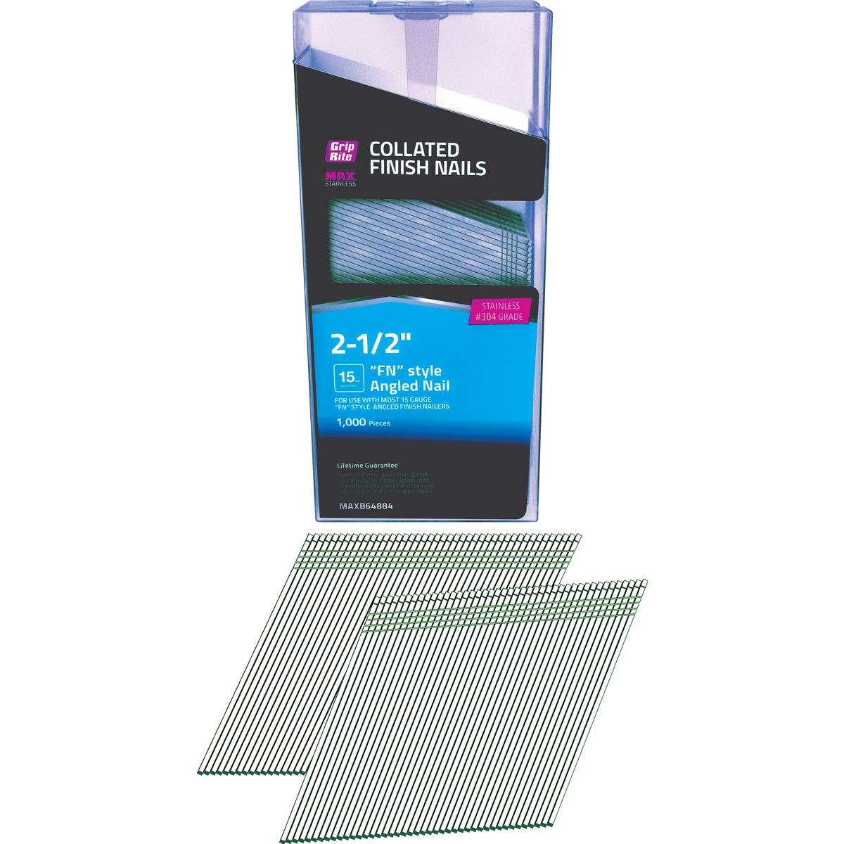 Grip-Rite 2-1/2 In. 15 ga #304 Stainless Steel FN-Style Collated Finishing Nail (1000-Count)