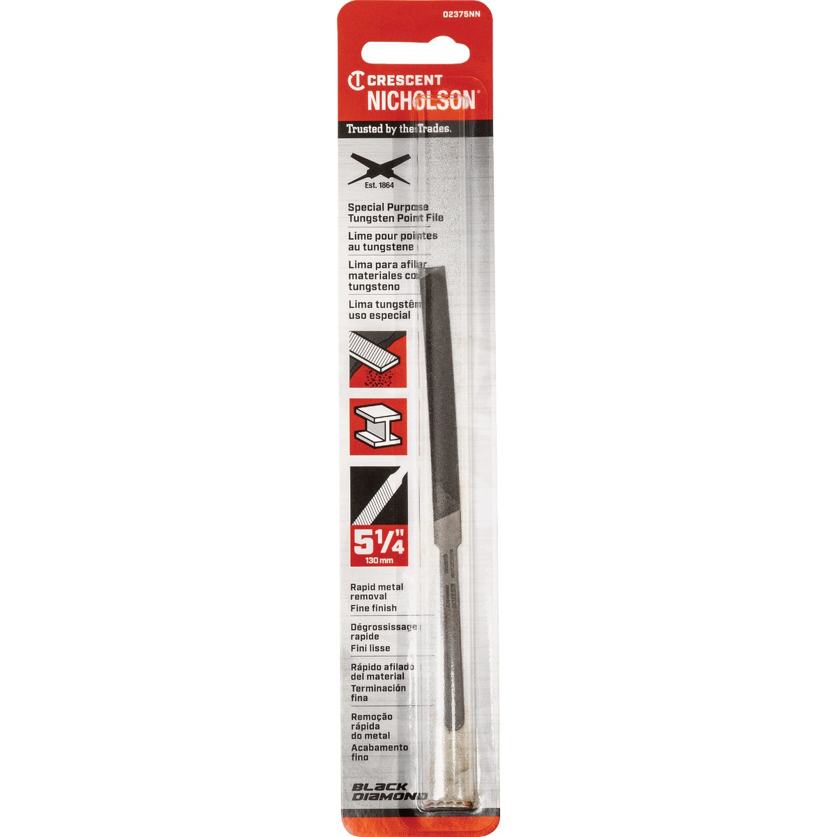 Crescent Nicholson 5-1/4 In. Double-Cut Rectangular Tungsten Point File Image 2