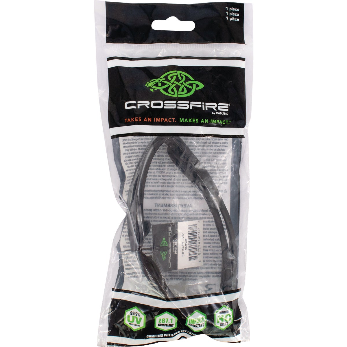 Crossfire Infinity Premium Crystal Black Frame Safety Glasses with Smoke Lens Image 2