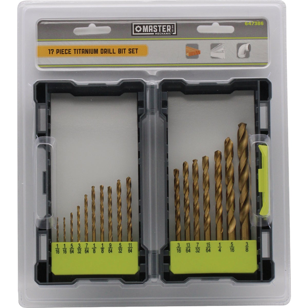 Master Mechanic Titanium Nitride Drill Bit Set (17-Piece)