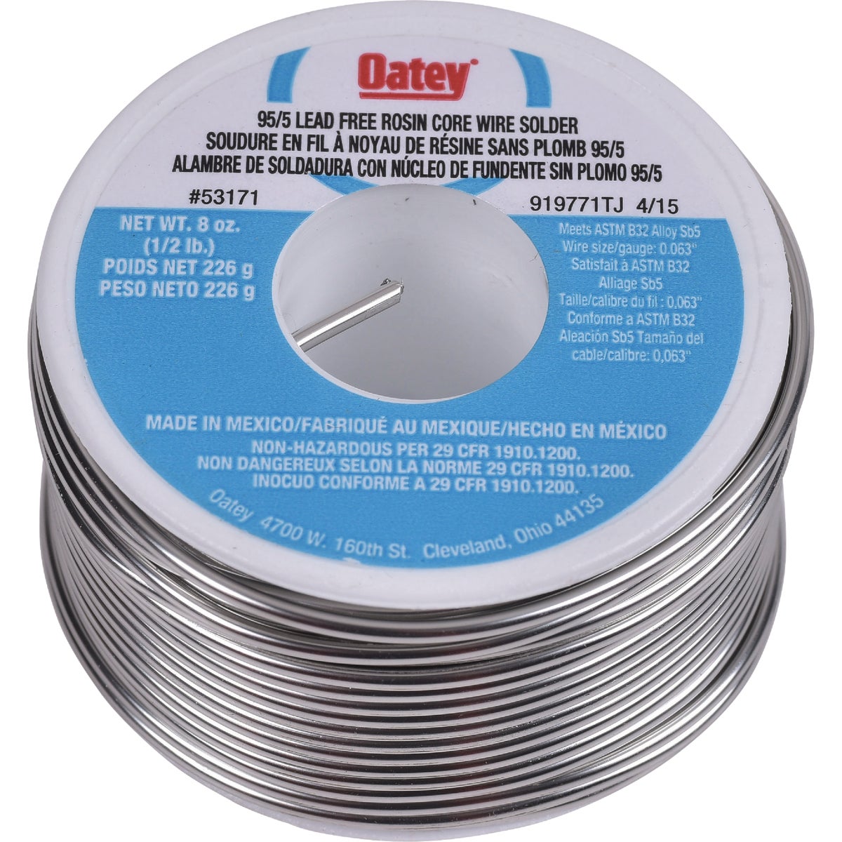 Oatey 1/2 Lb. 95/5 Rosin Core Wire Solder