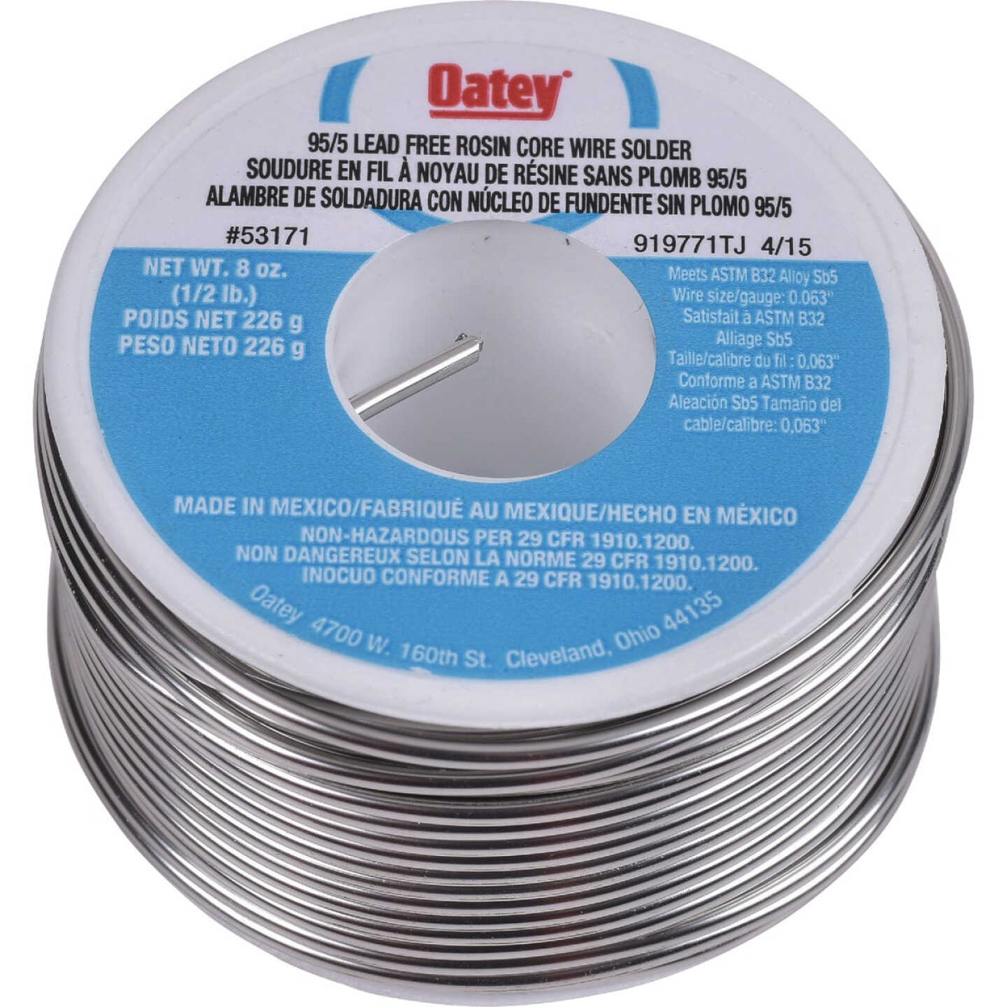Oatey 1/2 Lb. 95/5 Rosin Core Wire Solder Image 1