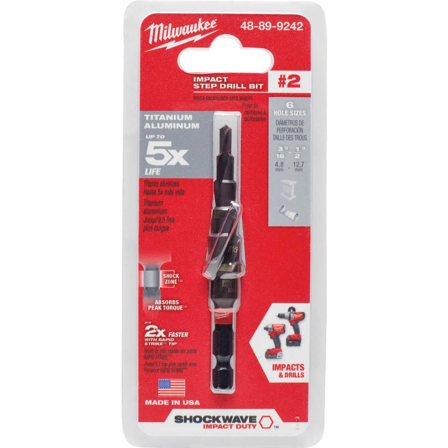 Milwaukee Shockwave Impact Duty 3/16 In. - 1/2 In. #2 Step Drill Bit, 6 Steps Image 1