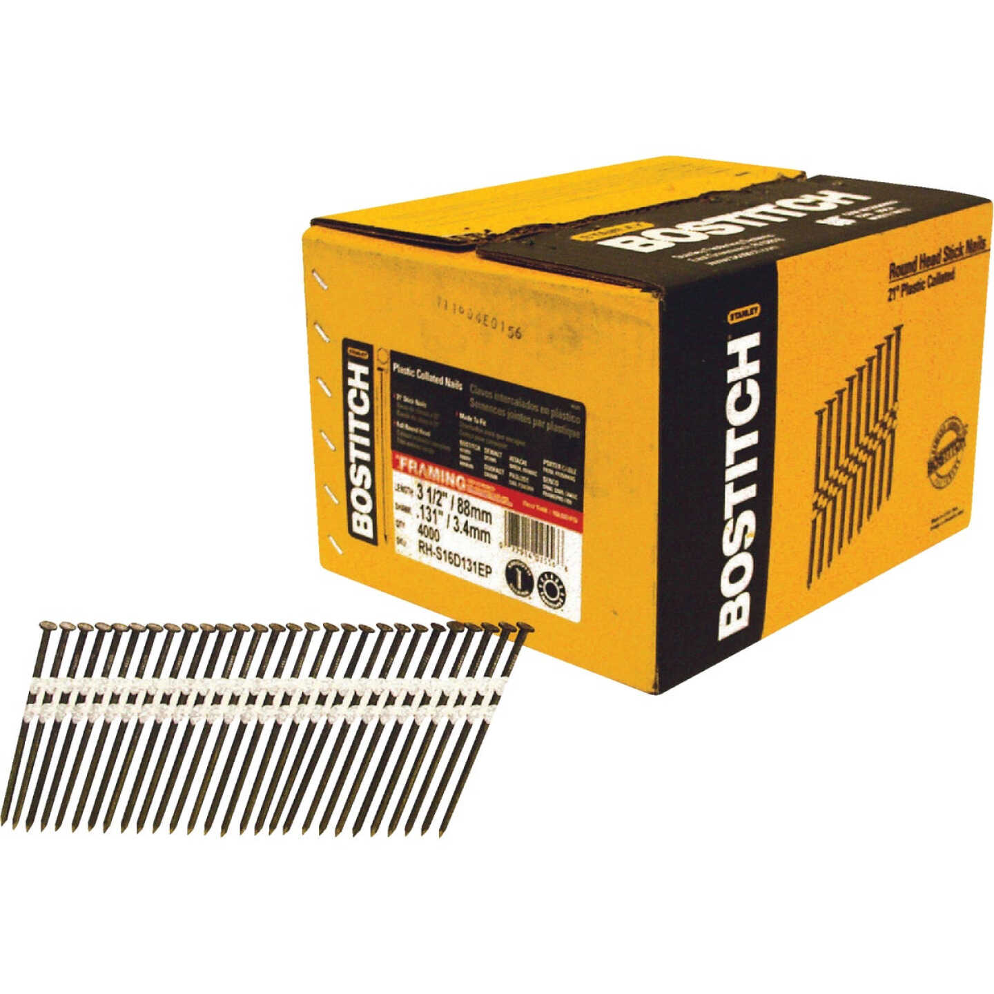 Bostitch 21 Degree Plastic Strip Coated Full Round Head Framing Stick Nails, 3-1/2 In. x .131 In. (4000 Ct.) Image 1