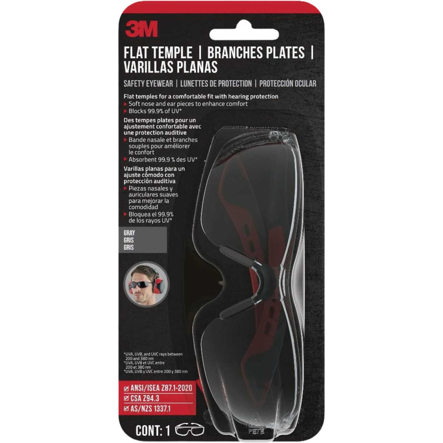 3M Black/Red Frame Flat Temple Safety Glasses with Anti-Scratch Gray Lenses Image 2