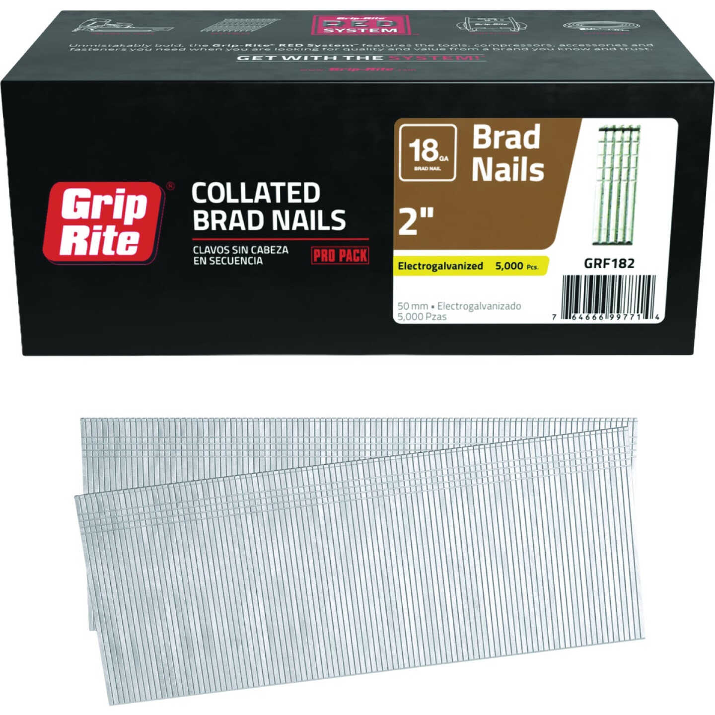Grip-Rite 2 In. 18 ga Electrogalvanized Collated Brad Nail (5000-Count) Image 1