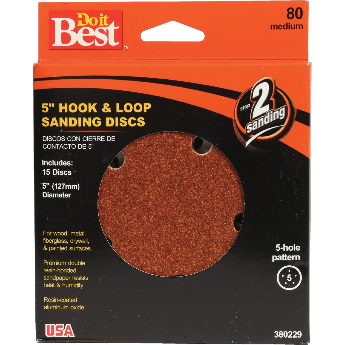 Do it Best 5 In. 80-Grit 5-Hole Pattern Vented Sanding Disc with Hook & Loop Backing (15-Pack) Image 1