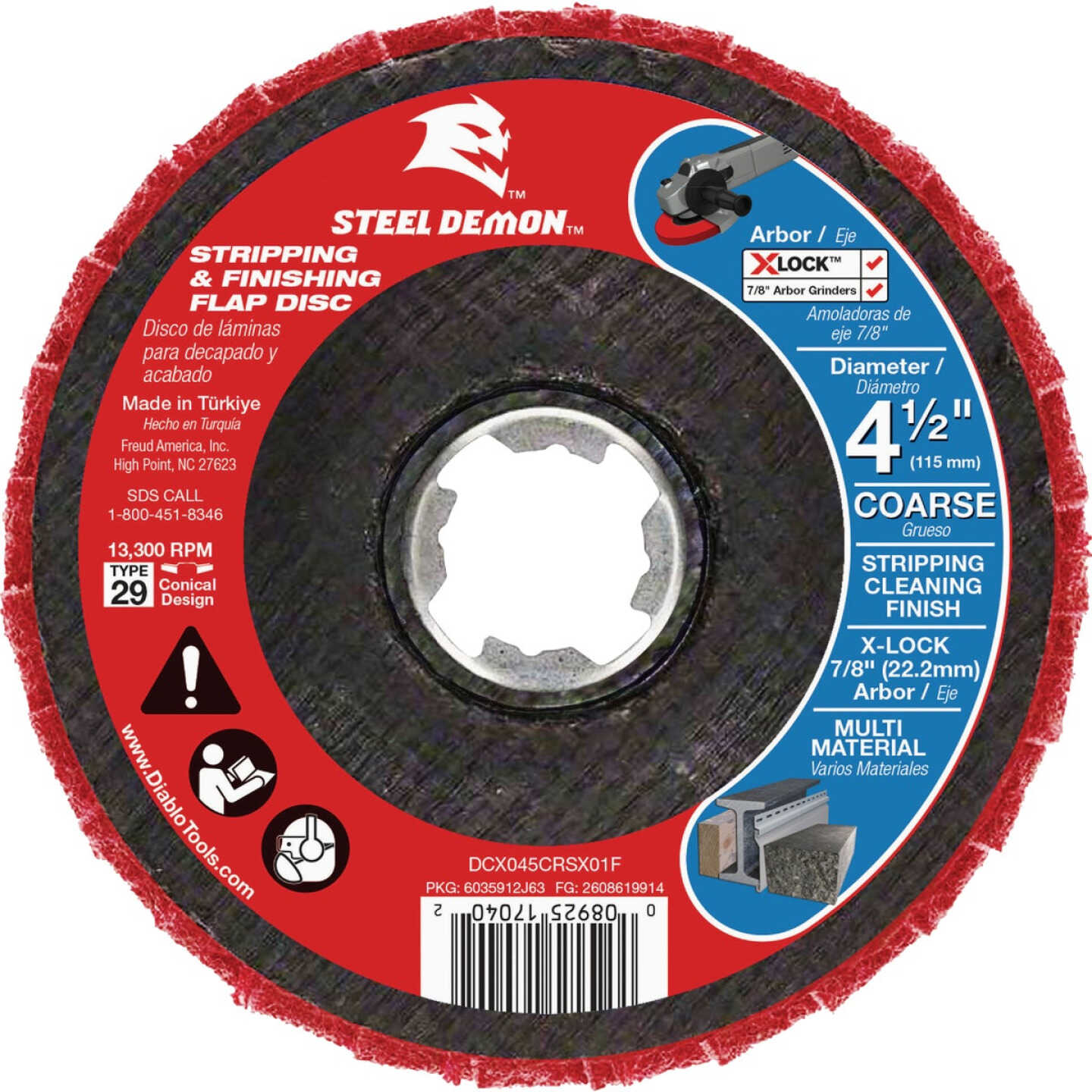 Diablo Steel Demon X-LOCK 4-1/2 In. Coarse Stripping & Finishing Angle Grinder Flap Disc Image 1