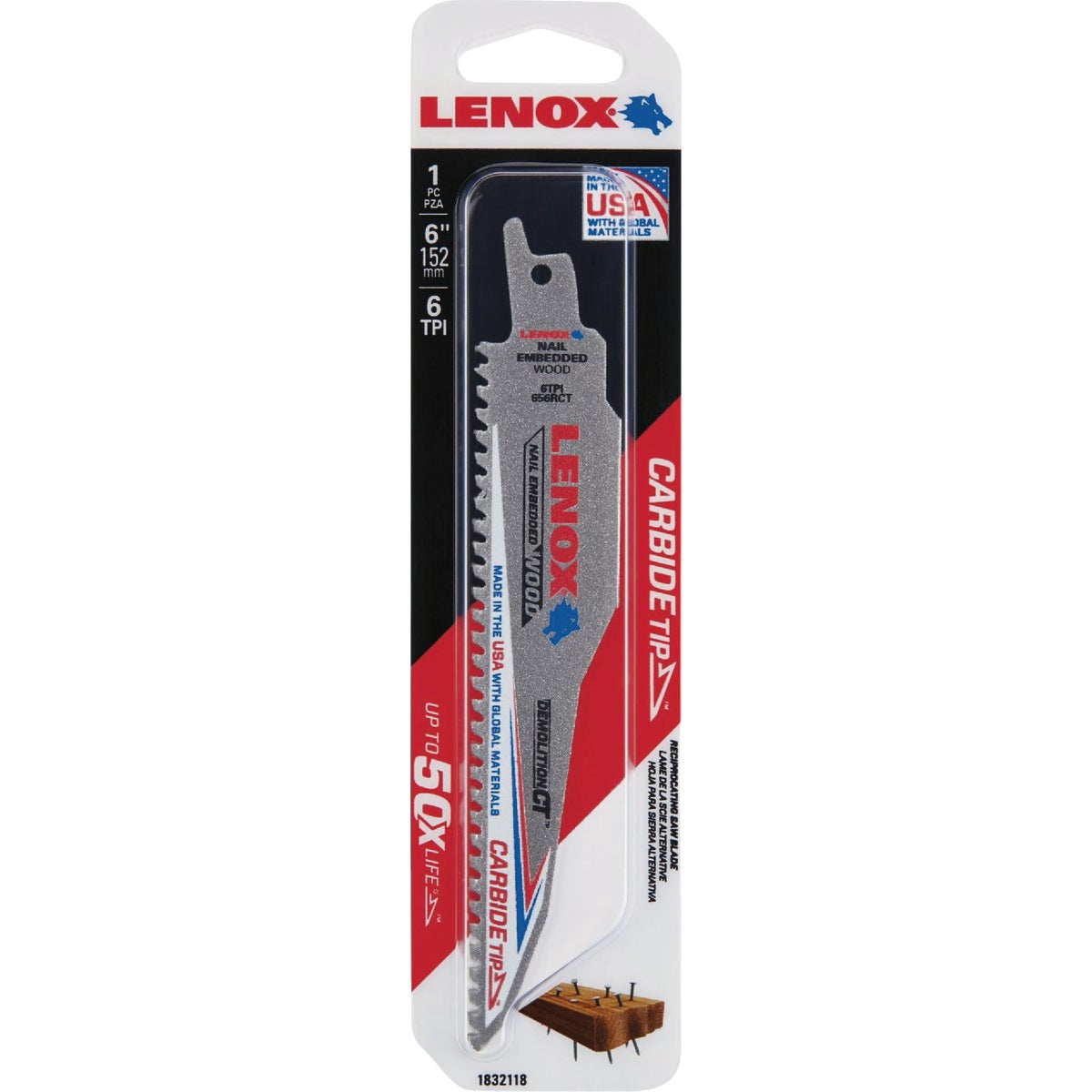 Lenox 6 In. 6 TPI Carbide Demolition Reciprocating Saw Blade Image 3
