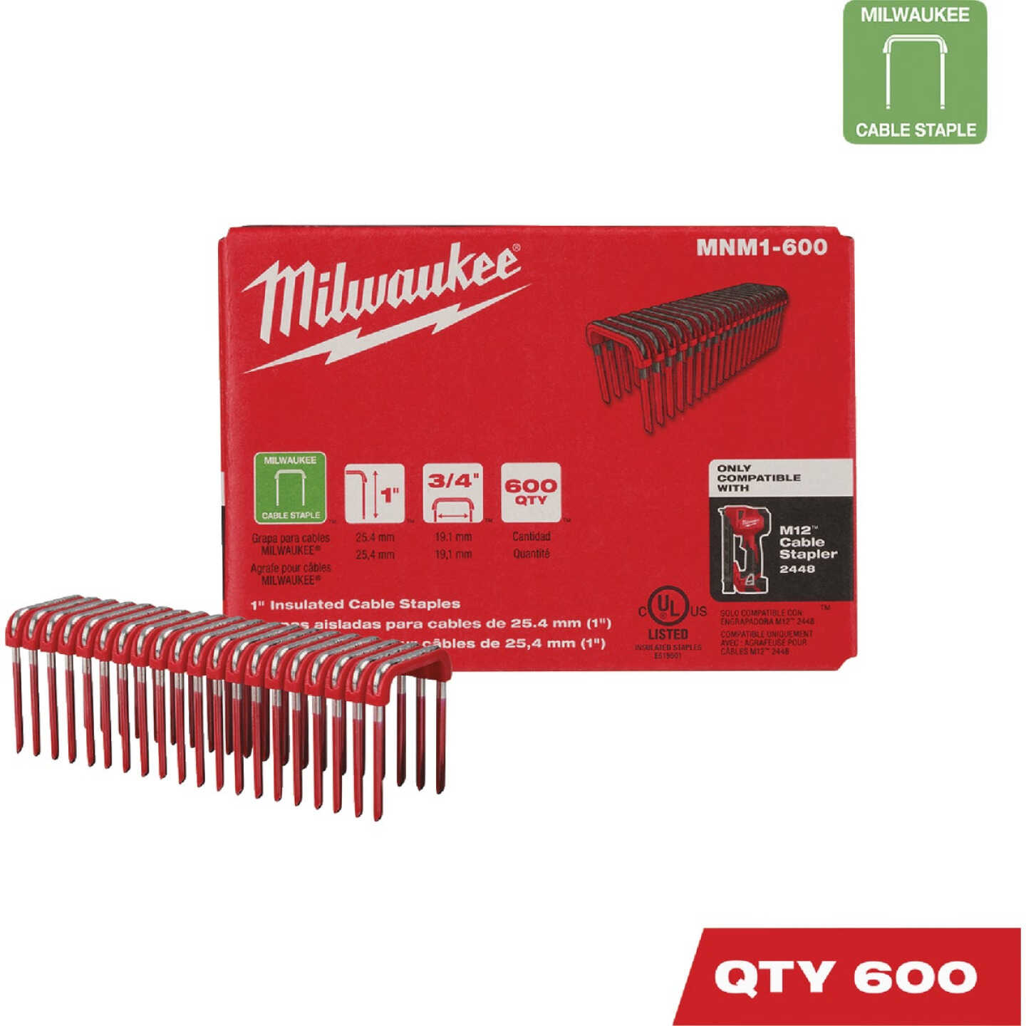 Milwaukee 1 In. x 3/4 In. Insulated Cable Staples (600-Count) Image 1