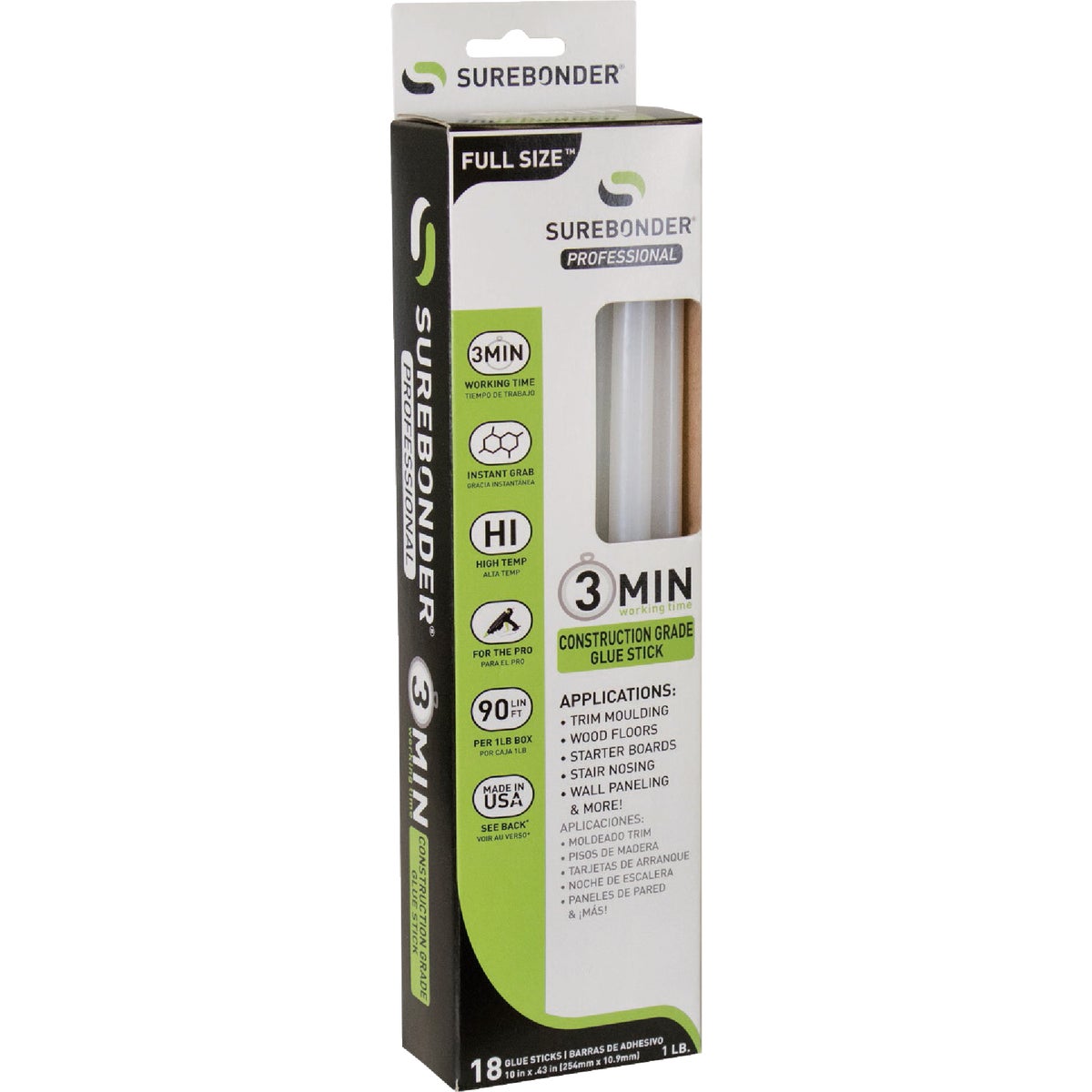 Surebonder 10 In. High Temperature Clear Construction Glue Sticks (18-Pack)