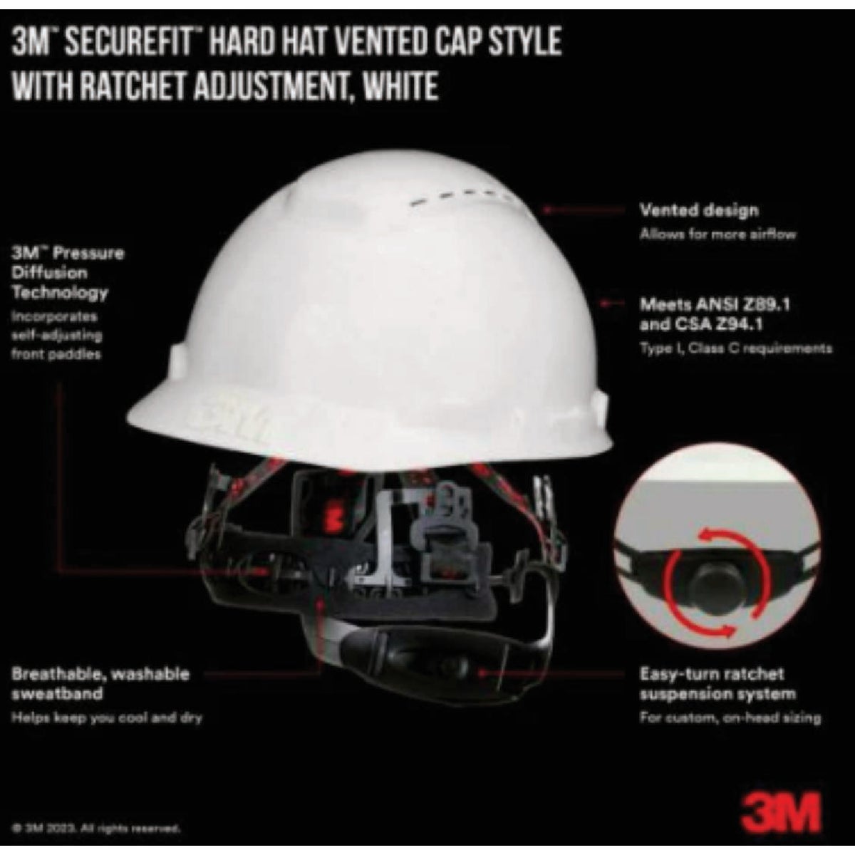 3M SecureFit Vented Ratcheting Hard Hat Image 4