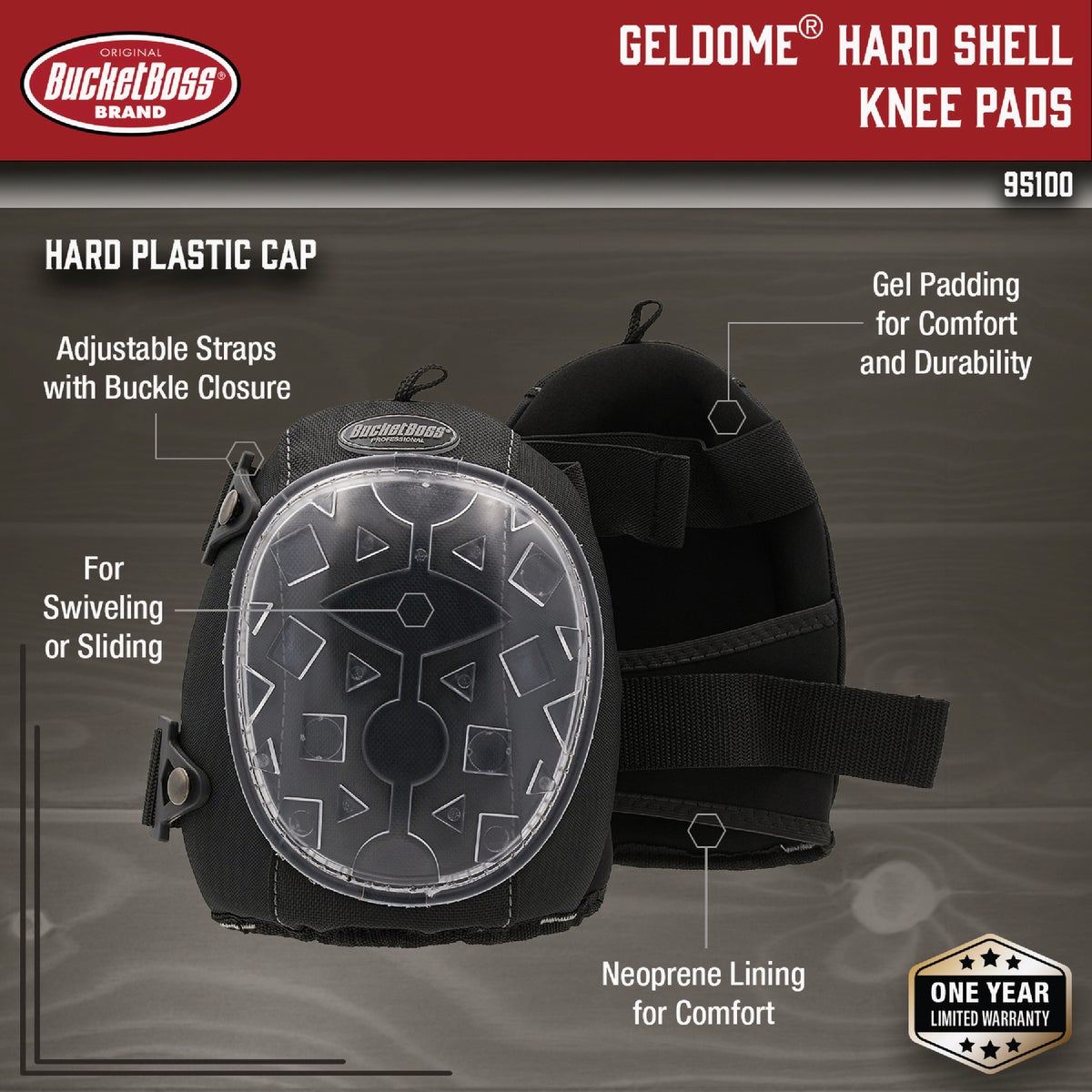 Bucket Boss GelDome Hard Shell Kneepads Image 2