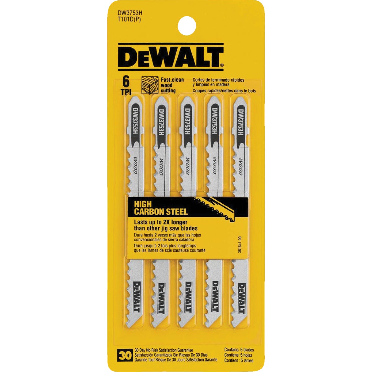 DeWalt 4 In. x 6 TPI T-Shank HCS Jig Saw Blade for Fast & Clean Wood (5-Pack) Image 2