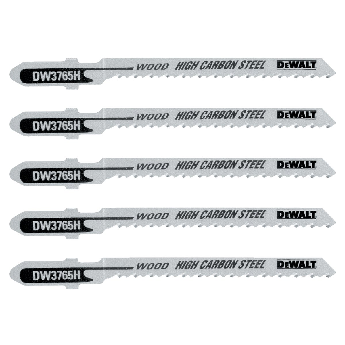 DeWalt 3 In. x 12 TPI T-Shank HCS Jig Saw Blade for Scroll Cut Wood (5-Pack) Image 1