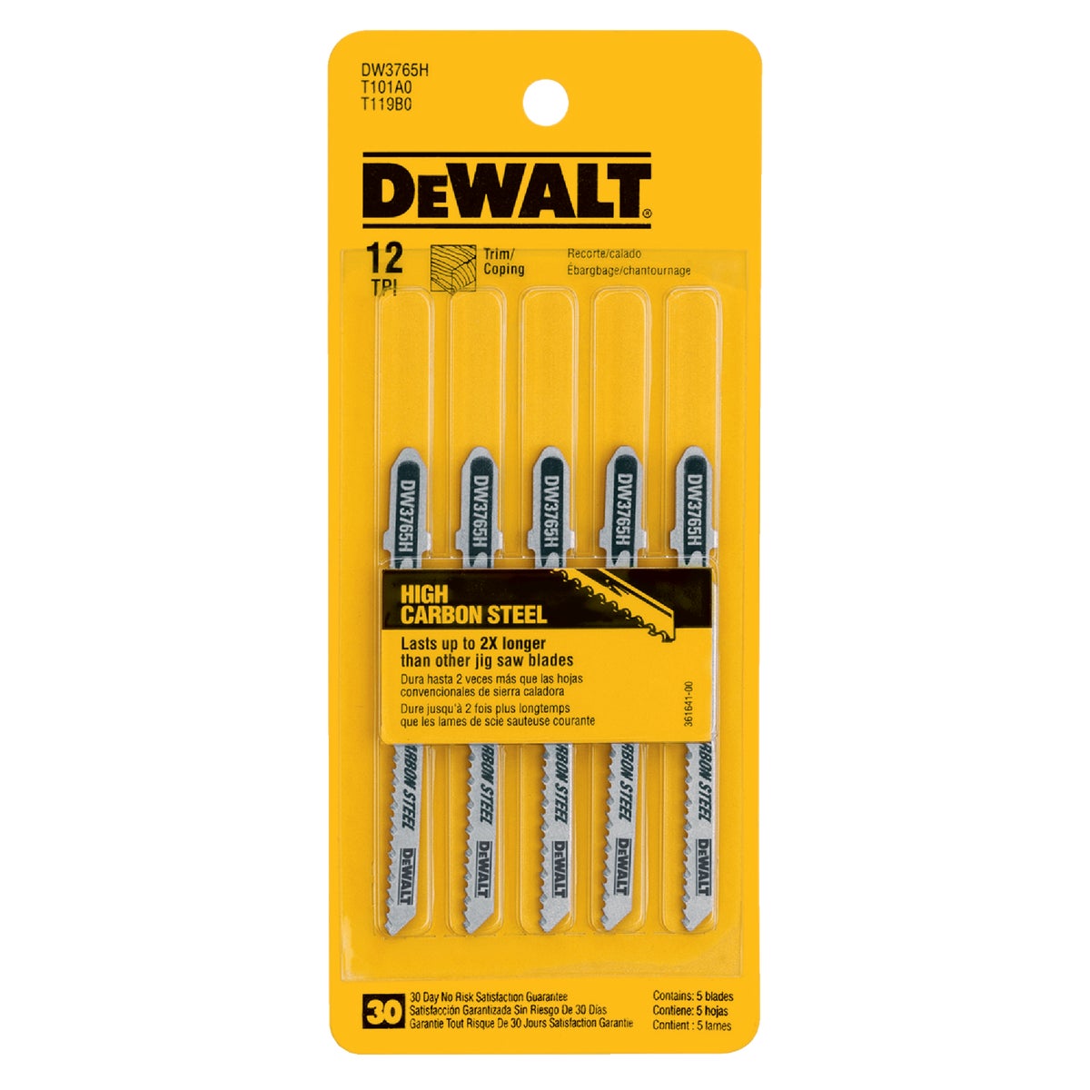 DeWalt 3 In. x 12 TPI T-Shank HCS Jig Saw Blade for Scroll Cut Wood (5-Pack) Image 2
