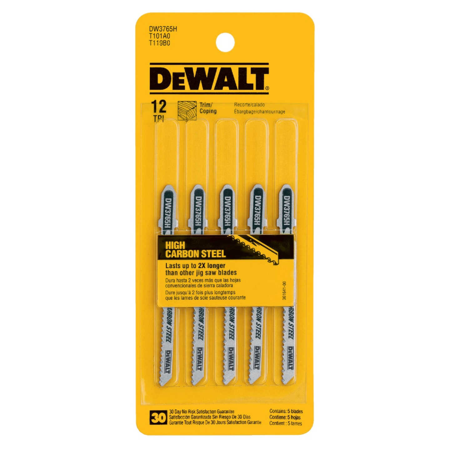 DeWalt 3 In. x 12 TPI T-Shank HCS Jig Saw Blade for Scroll Cut Wood (5-Pack) Image 2