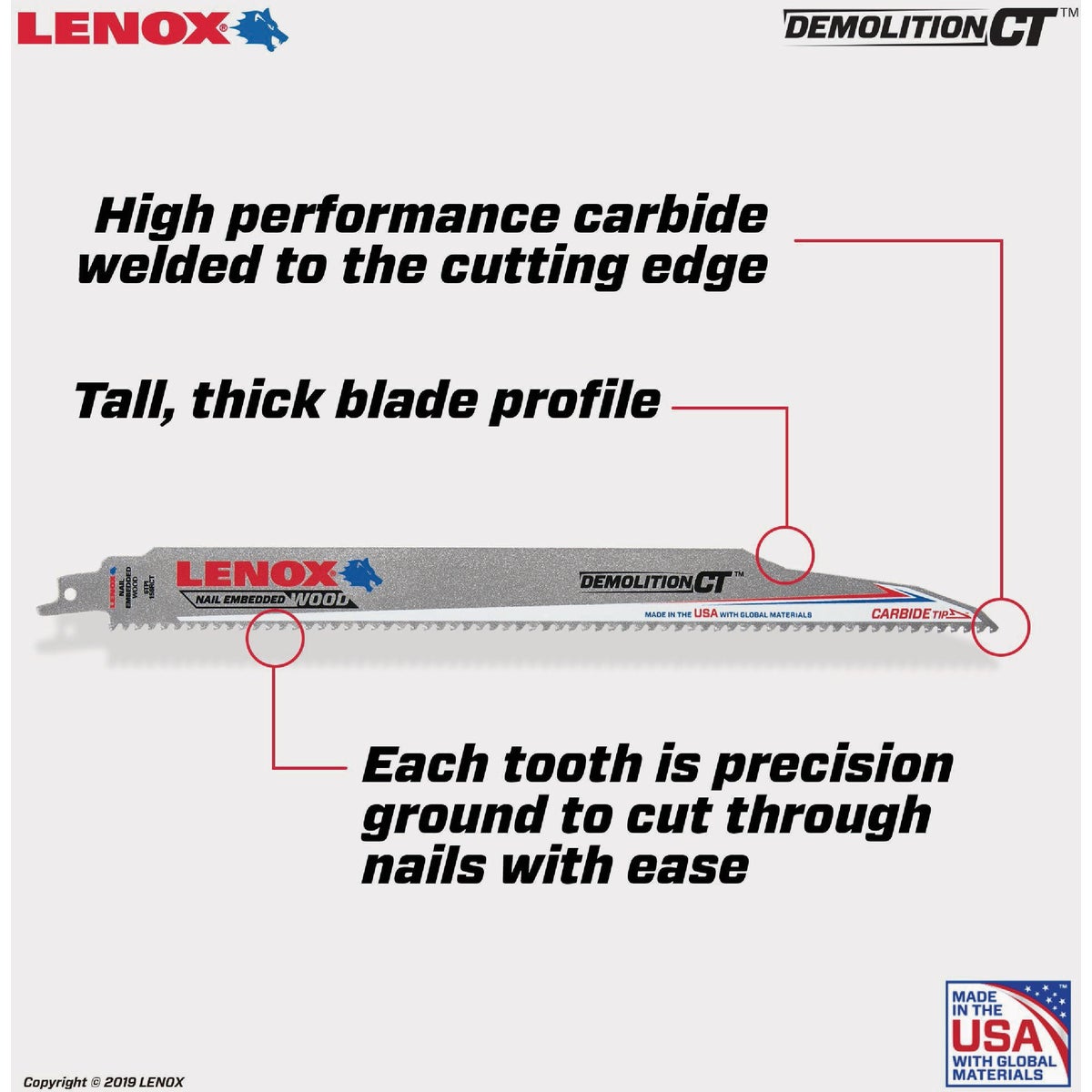 Lenox 12 In. 6 TPI Carbide Demolition Reciprocating Saw Blade Image 2