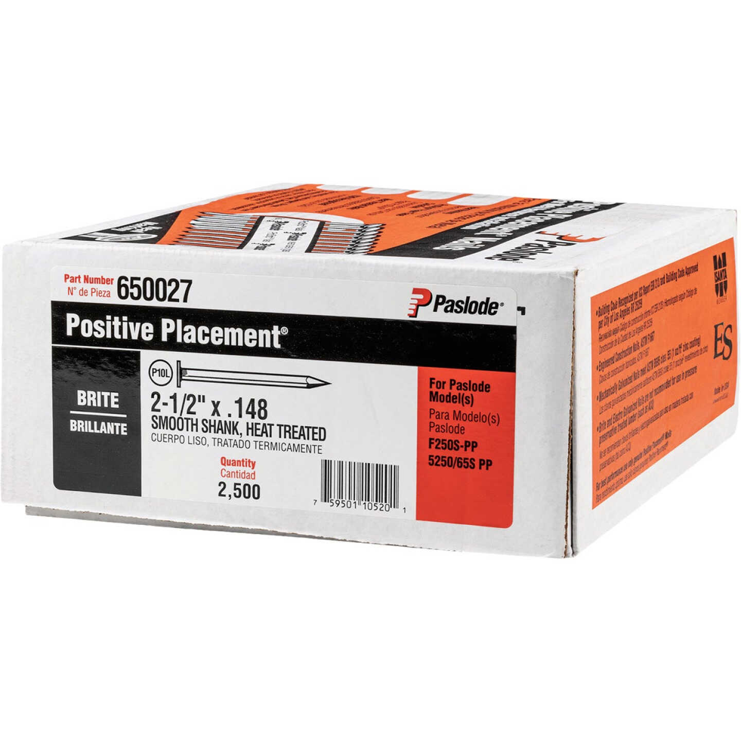 Paslode 2-1/2 In. x 0.148 In. Paper Tape Smooth Shank Heat Treated Brite Metal Connector Nail (2500-Count) Image 1