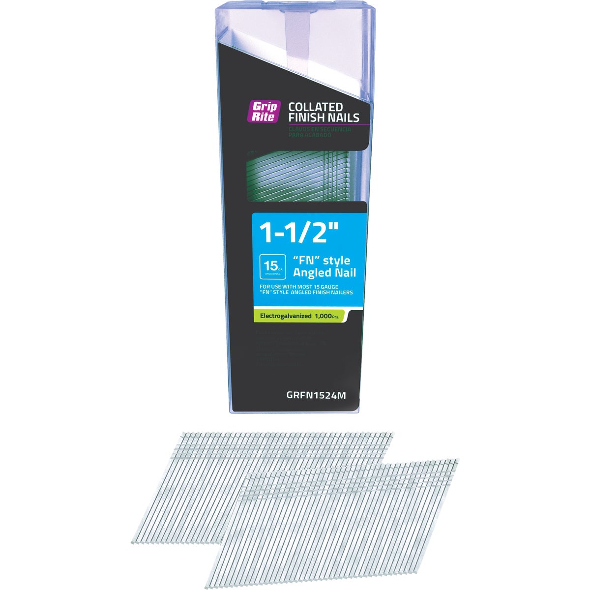 Grip-Rite 1-1/2 In. 15 ga Electrogalvanized FN-Style Collated Finishing Nail (1000-Count)