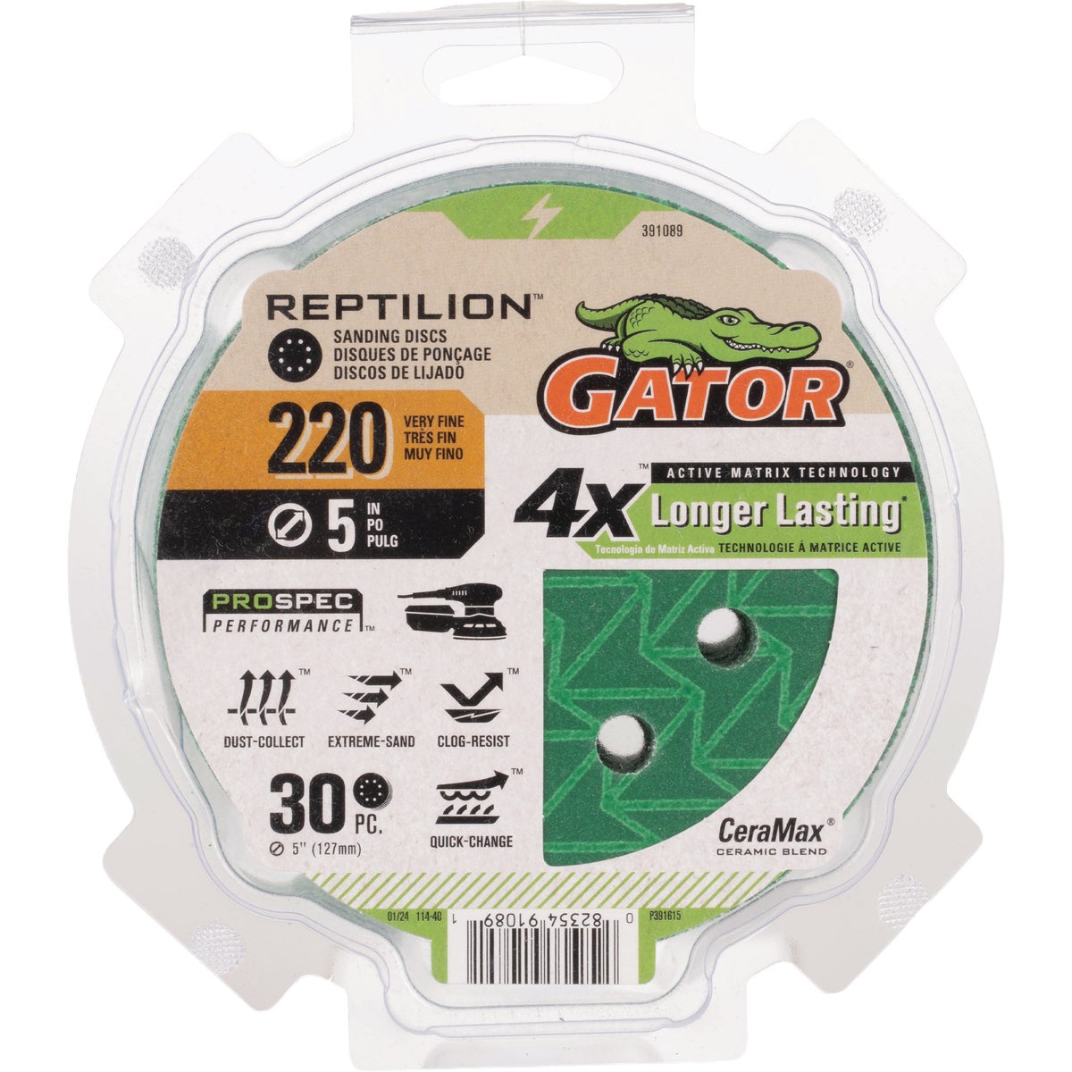 Gator Reptilian 5 In. 8-Hole 180-Grit Sanding Disc (30-Pack)