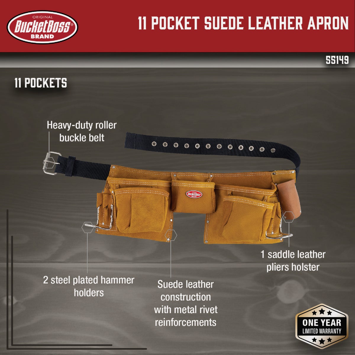 Bucket Boss 11-Pocket Suede Leather Apron Image 2