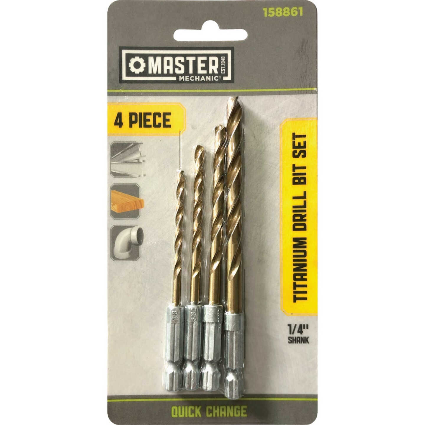 Master Mechanic Quick Change Titanium Nitride Coated Drill Bit Set (4-Piece) Image 1