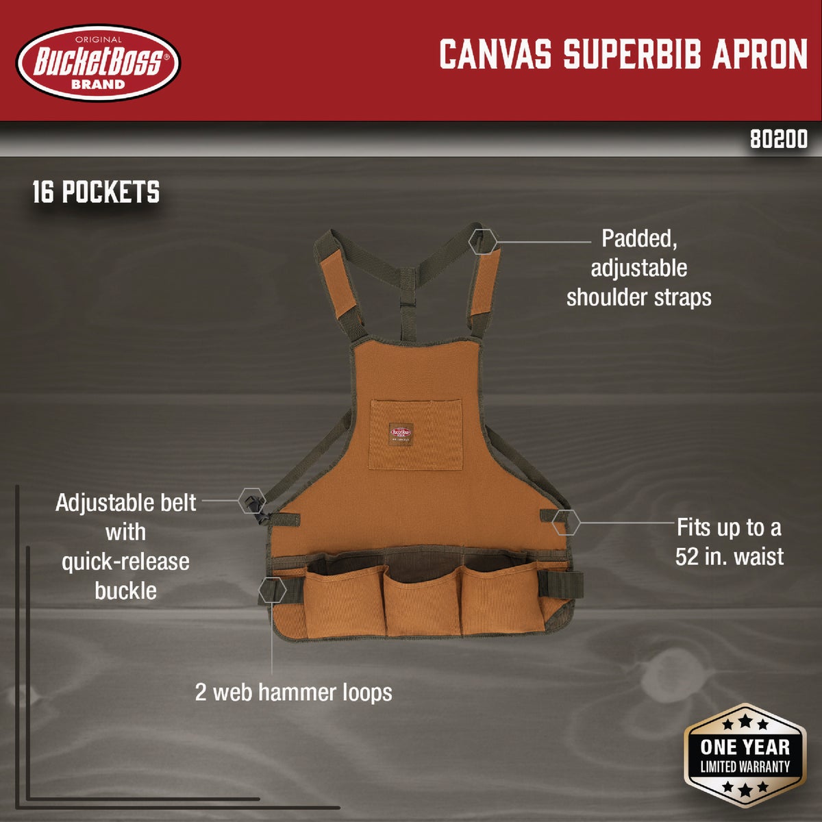 Bucket Boss SuperBib 16-Pocket Canvas Apron Image 2