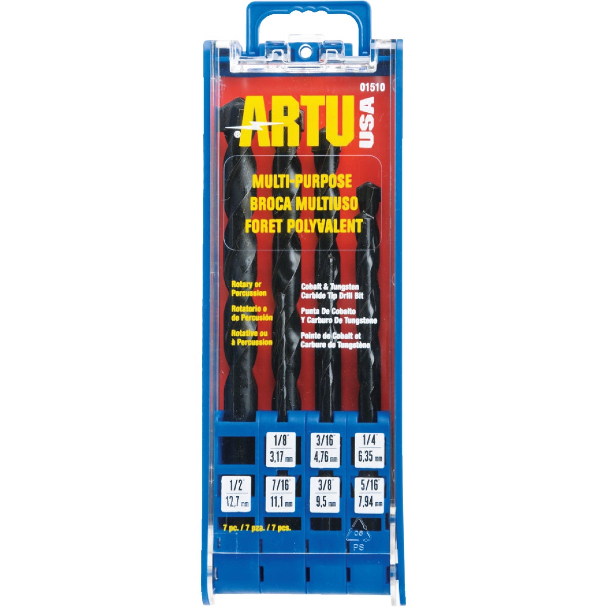 ARTU 7-Piece  Cobalt & Tungstel Multi-Purpose Drill Bit Set, 1/8 In. thru 5/16 In. Image 1