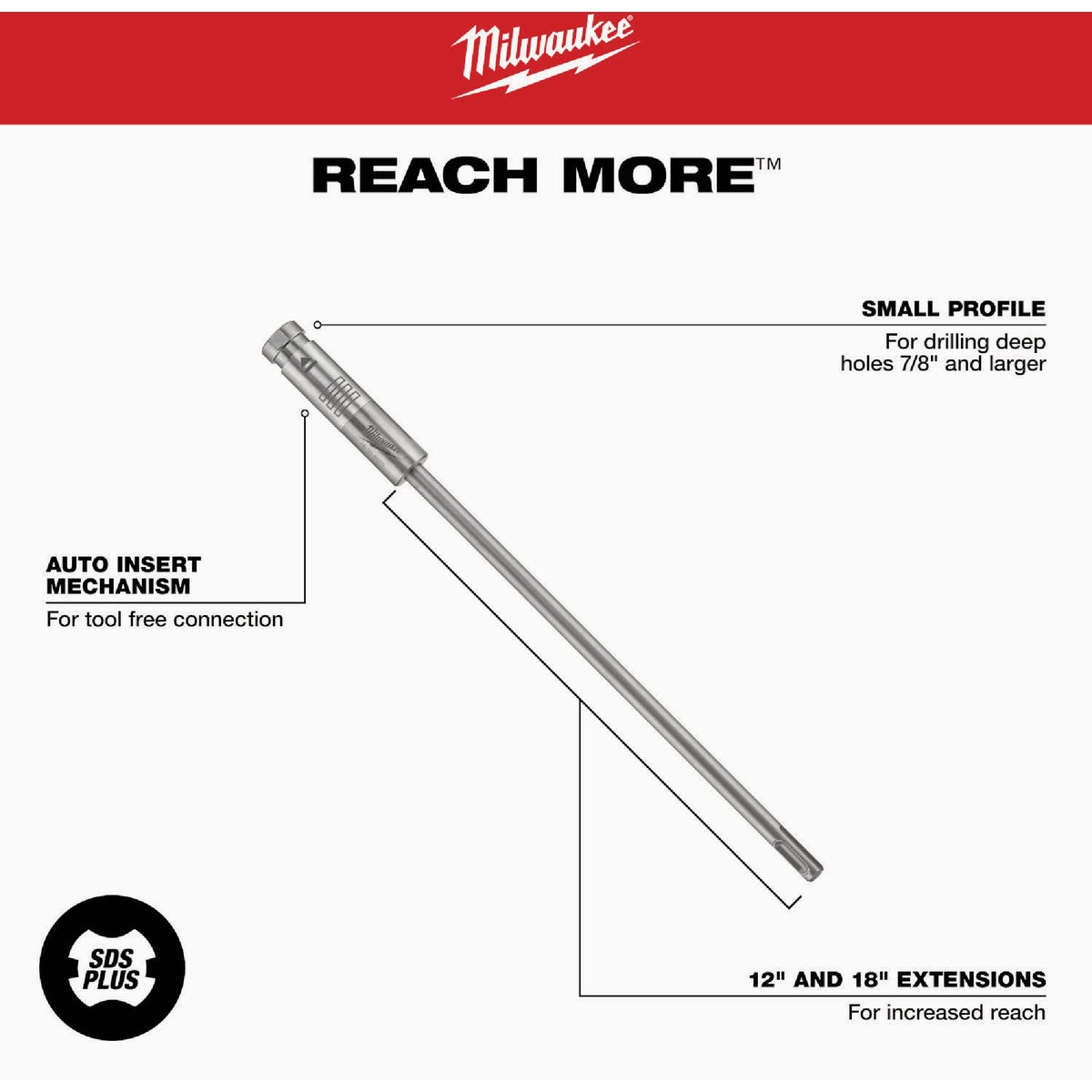 Milwaukee SDS Plus Plus-Lok 18 In. Drill Bit Extension Image 4