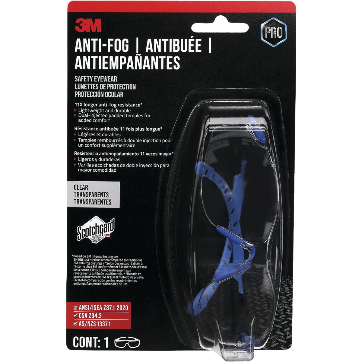 3M Black/Blue Frame Safety Glasses with Anti-Fog Scotchgard Protector Clear Lenses
