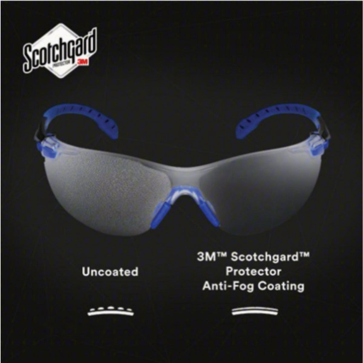 3M Black/Blue Frame Safety Glasses with Anti-Fog Scotchgard Protector Clear Lenses Image 3