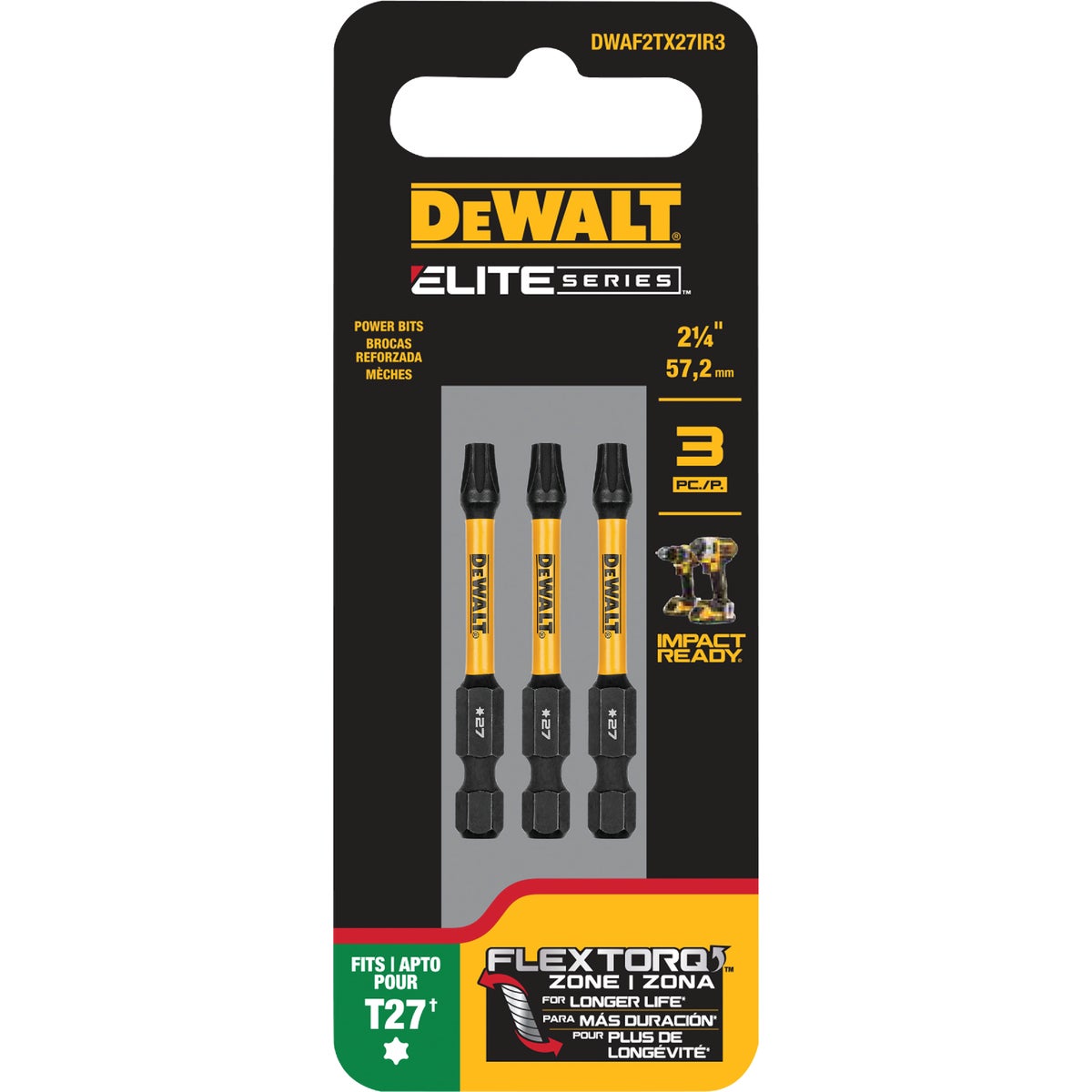 DEWALT Elite Series FlexTorq 2.25 In. T27 Torx Impact Screwdriver Bit (3-Pack) Image 2