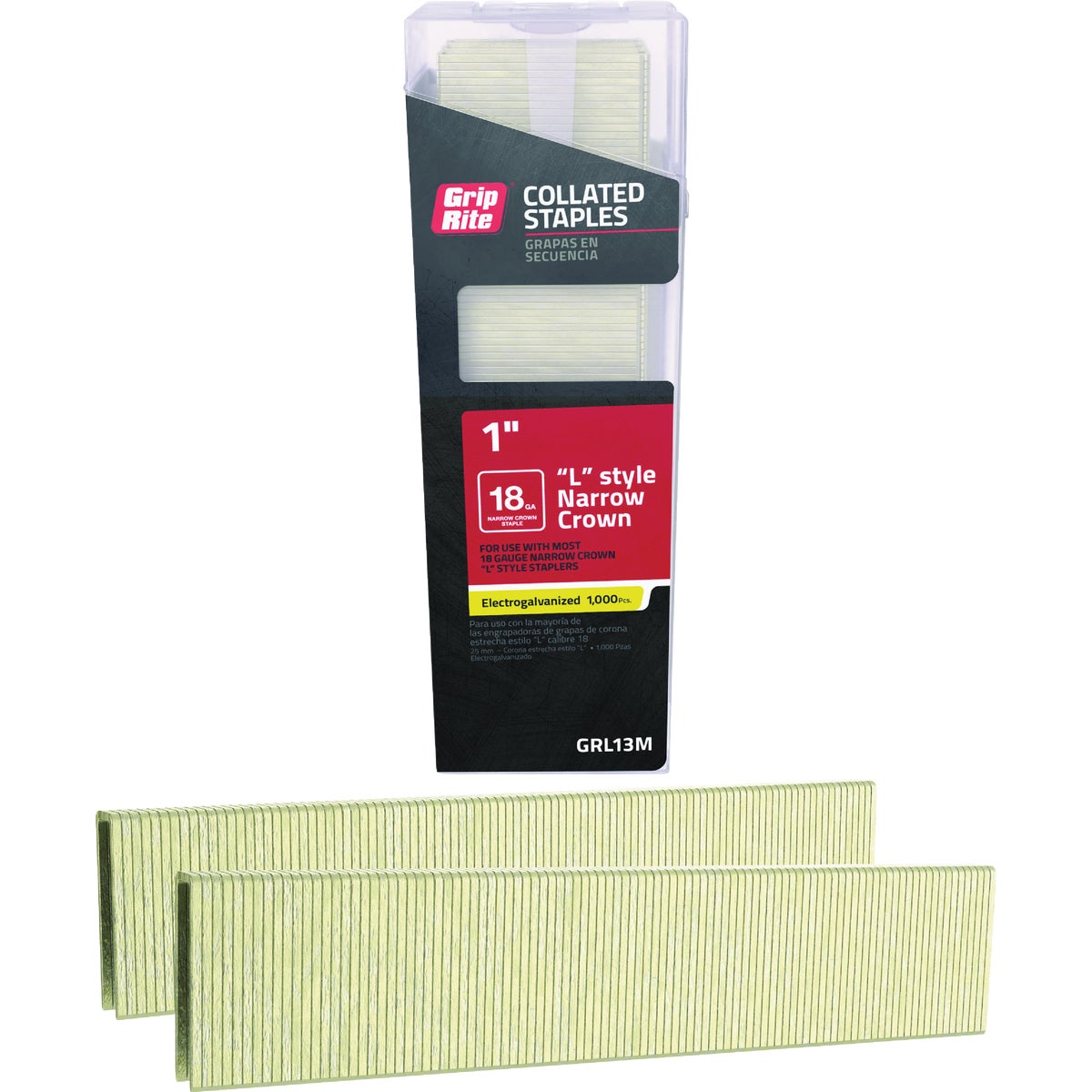 Grip-Rite 1/4 In. x 1 In. 18 ga Electrogalvanized L-Style Collated Narrow Crown Staple (1000-Count)