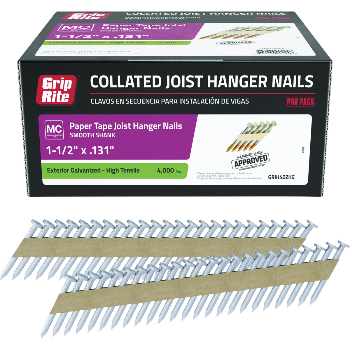 Grip-Rite 1-1/2 In. x 0.131 In. 33 Deg. Paper Tape Smooth Shank Full Round Head Hot Galvanized Collated Metal Connector Nail (4000-Count)