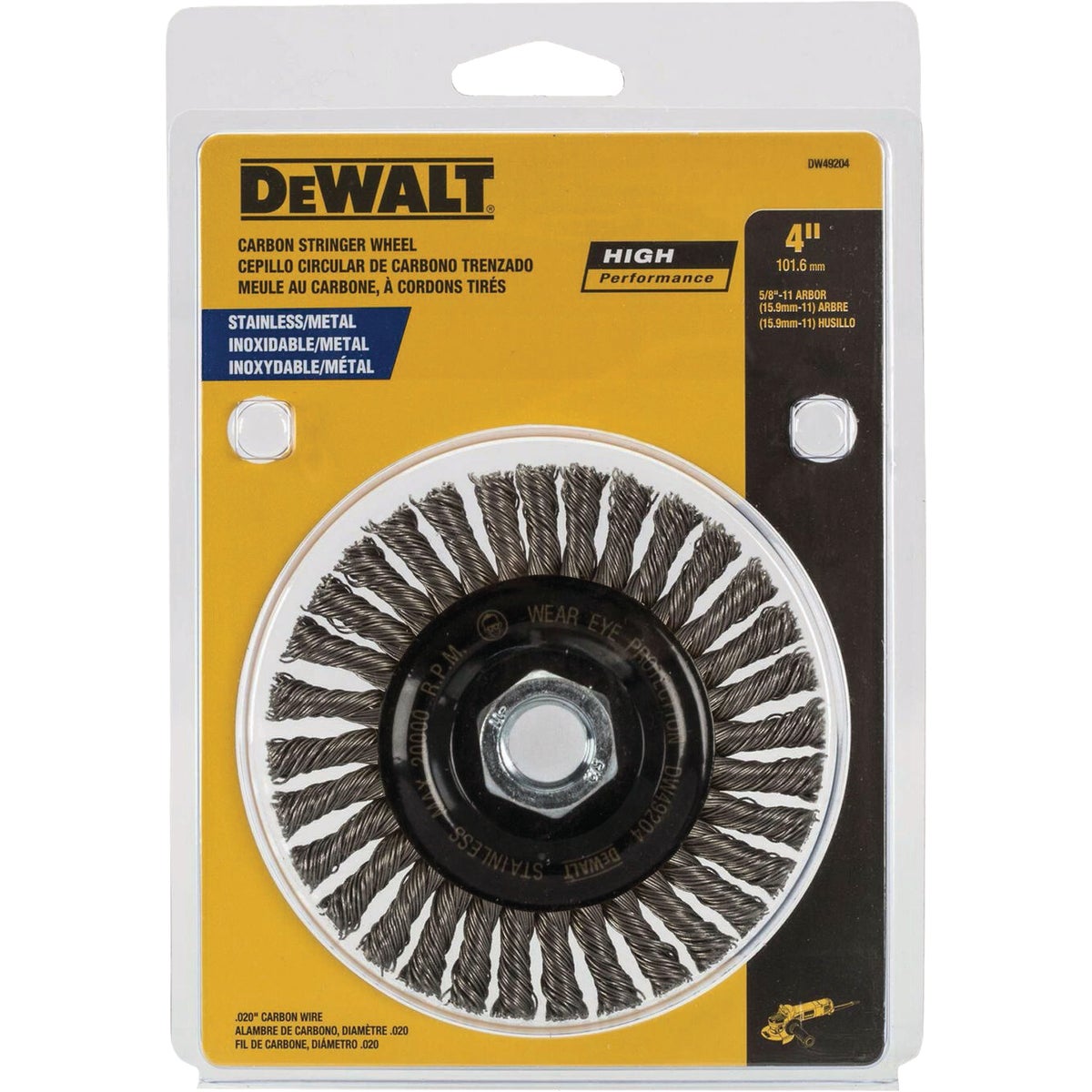 DEWALT 4 In. x 5/8 In.-11 HP 0.020 In. Carbon Stringer Wire Wheel