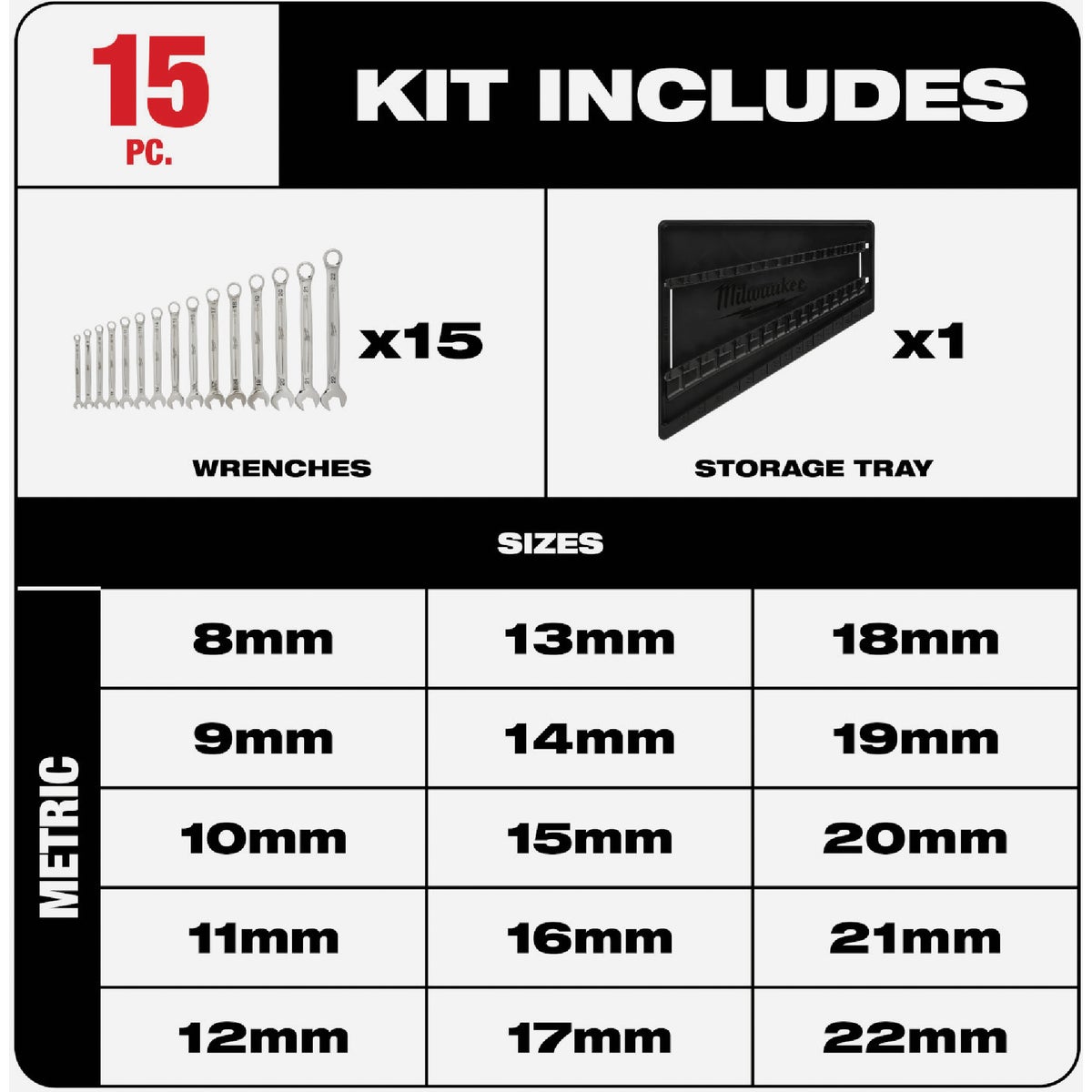 Milwaukee Metric 12-Point Combination Wrench Set (15-Piece) Image 2