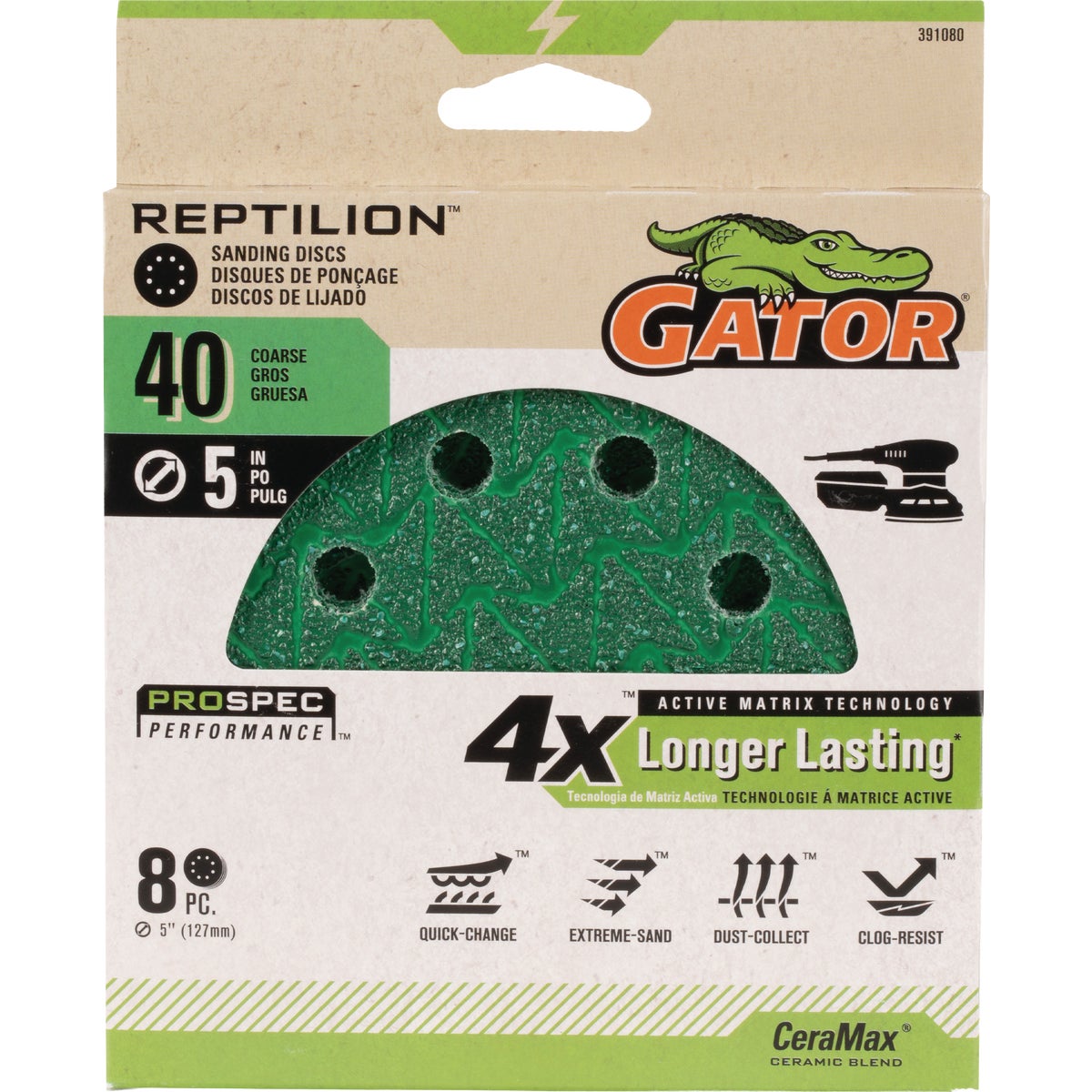 Gator Reptilian 5 In. 8-Hole 40-Grit Sanding Disc (8-Pack)