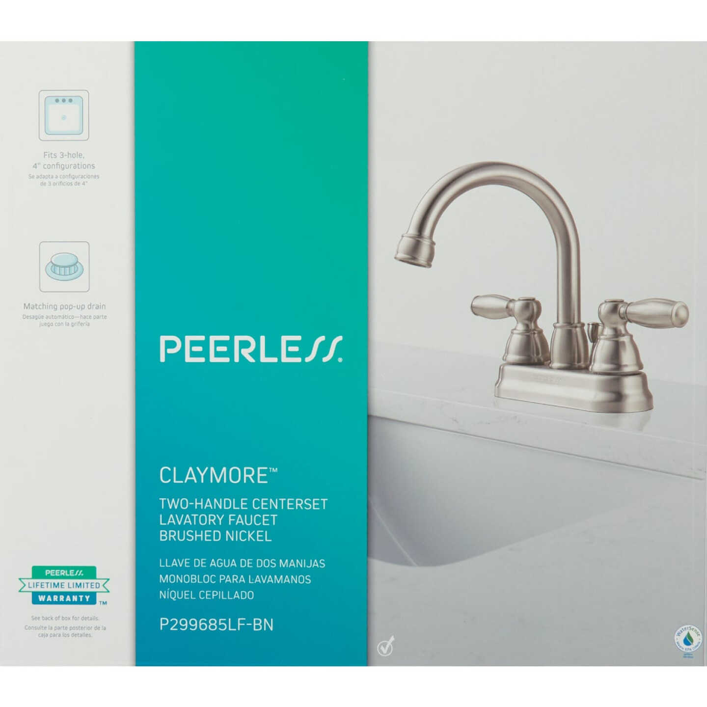 Peerless Claymore Brushed Nickel 2-Handle Lever 4 In. Centerset Bathroom Faucet with Pop-Up Image 2