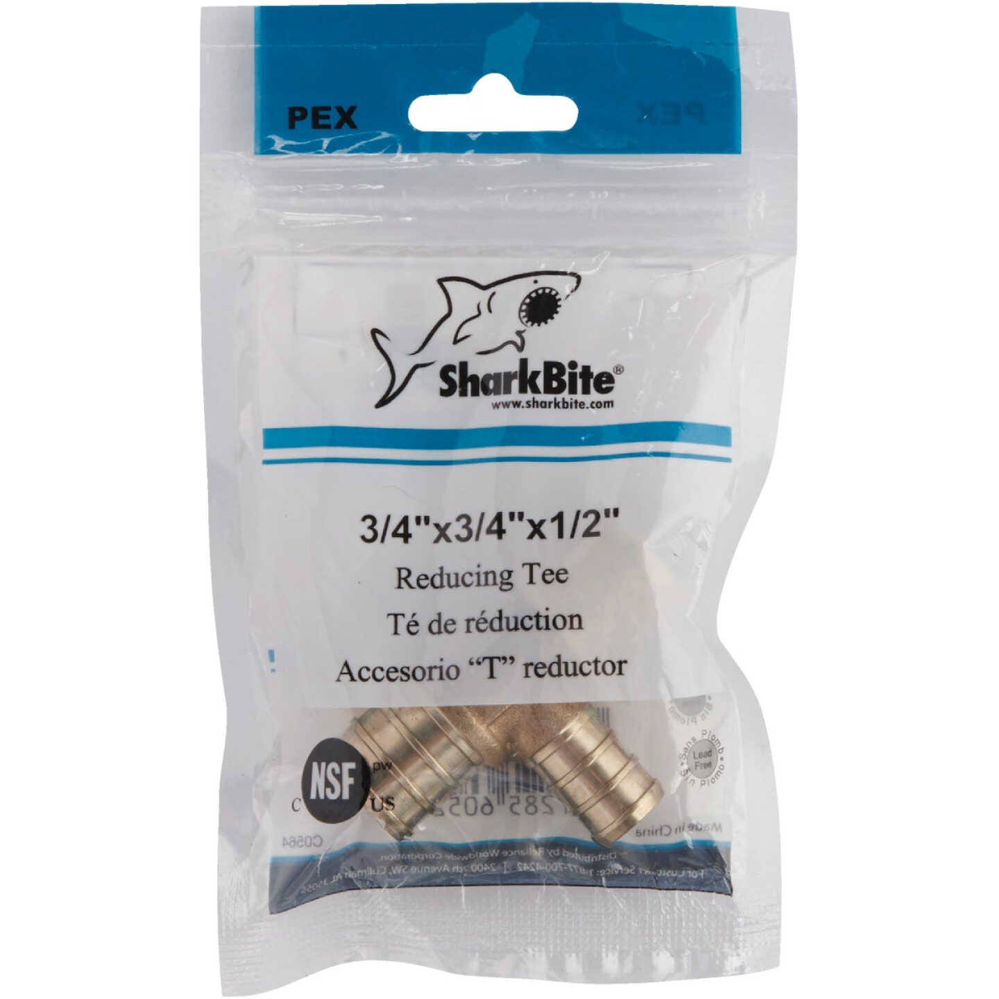 SharkBite 3/4 In. x 3/4 In. x 1/2 In. Barb Reducing Brass PEX Tee Image 2
