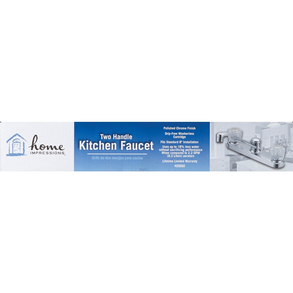 Home Impressions 2-Handle Double Acrylic Knob Kitchen Faucet, Chrome Image 2