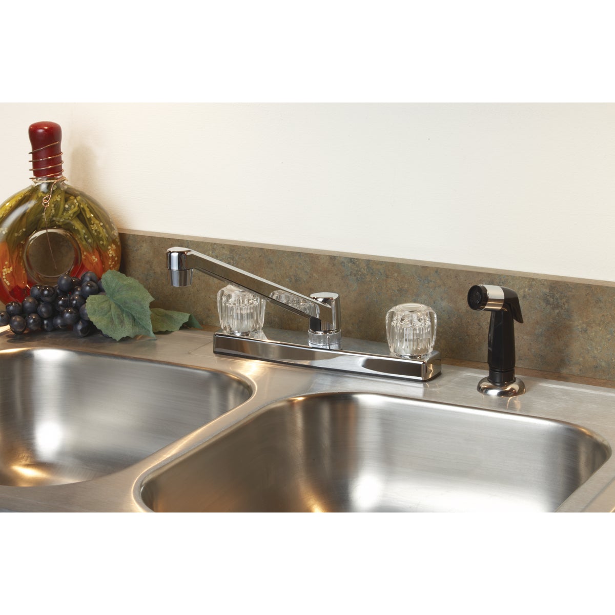 Home Impressions 2-Handle Knob Non-Metallic Kitchen Faucet with Chrome Side Spray, Chrome Image 2