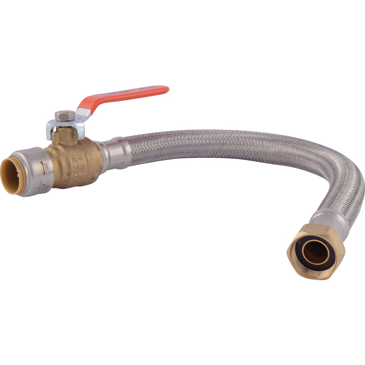 SharkBite 3/4 In. BV x 3/4 In. FIP x 18 In. L Stainless Steel Flex Water Heater Low Lead Ball Valve