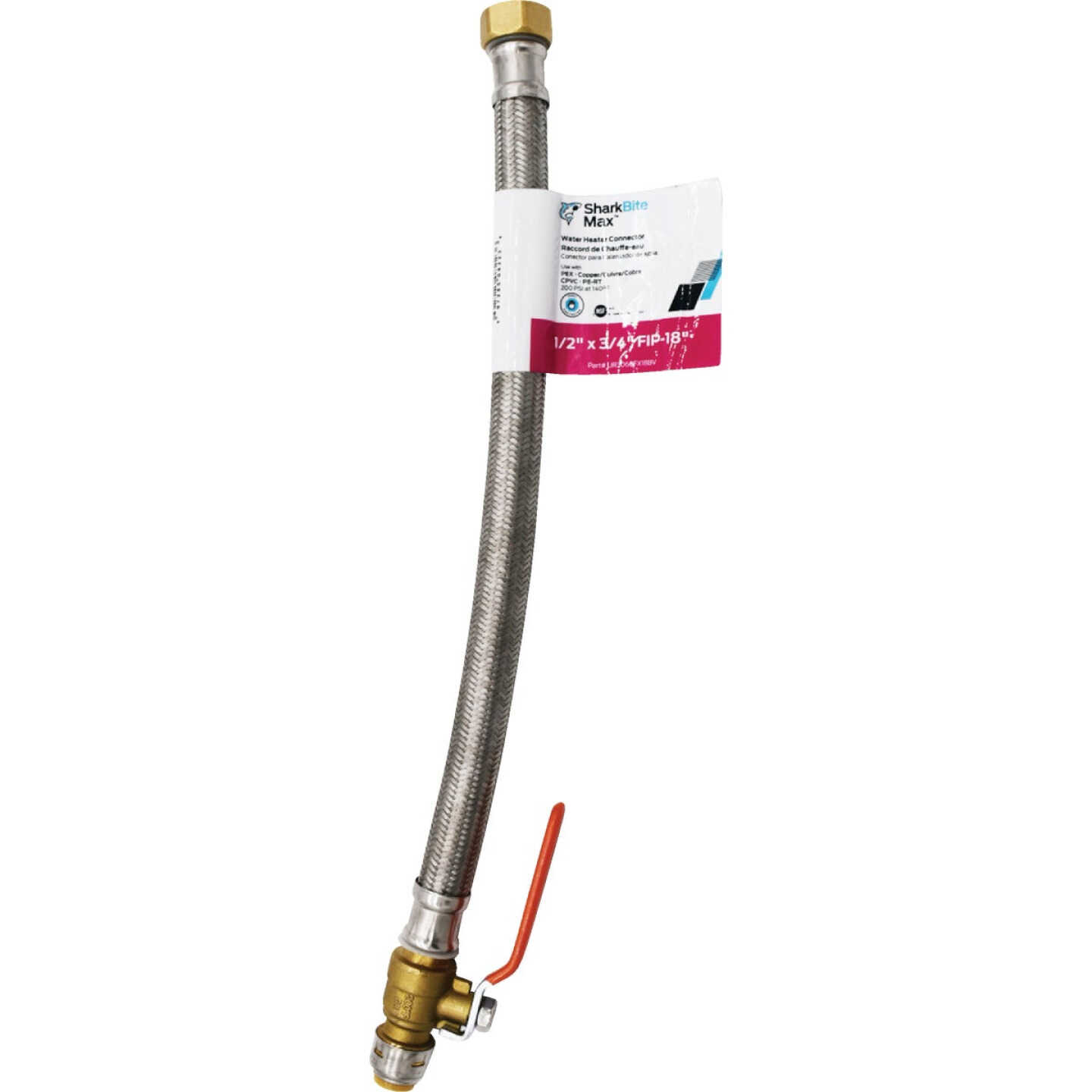 SharkBite 1/2 In. BV x 3/4 In. FIP x 18 In. L Stainless Steel Flex Water Heater Low Lead Ball Valve Image 6