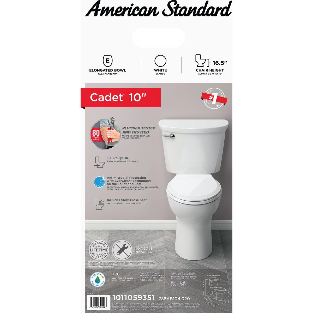 American Standard Cadet 10 In. Rough-In White Chair Height Elongated Bowl 1.28 GPF Toilet Image 7