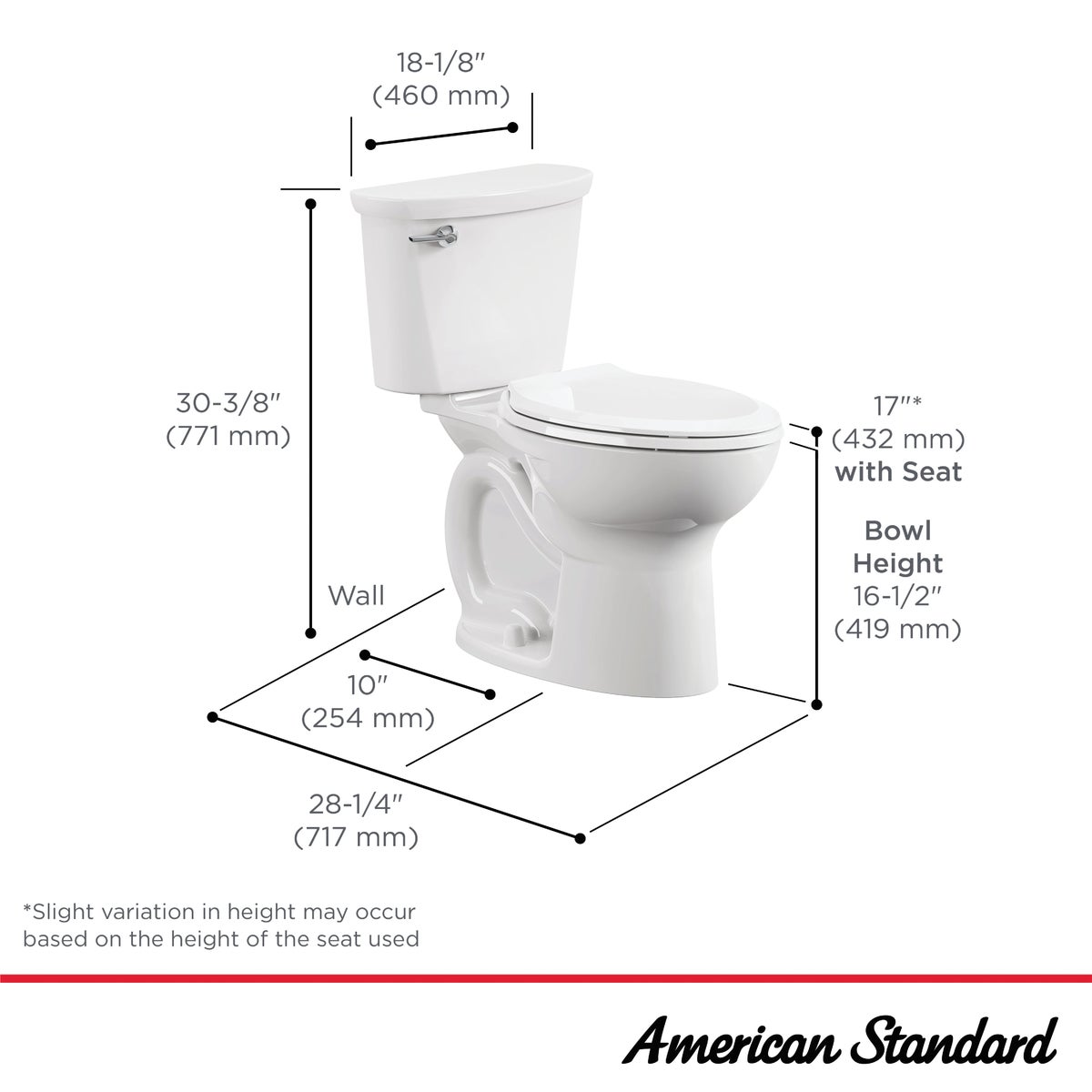 American Standard Cadet 10 In. Rough-In White Chair Height Elongated Bowl 1.28 GPF Toilet Image 3