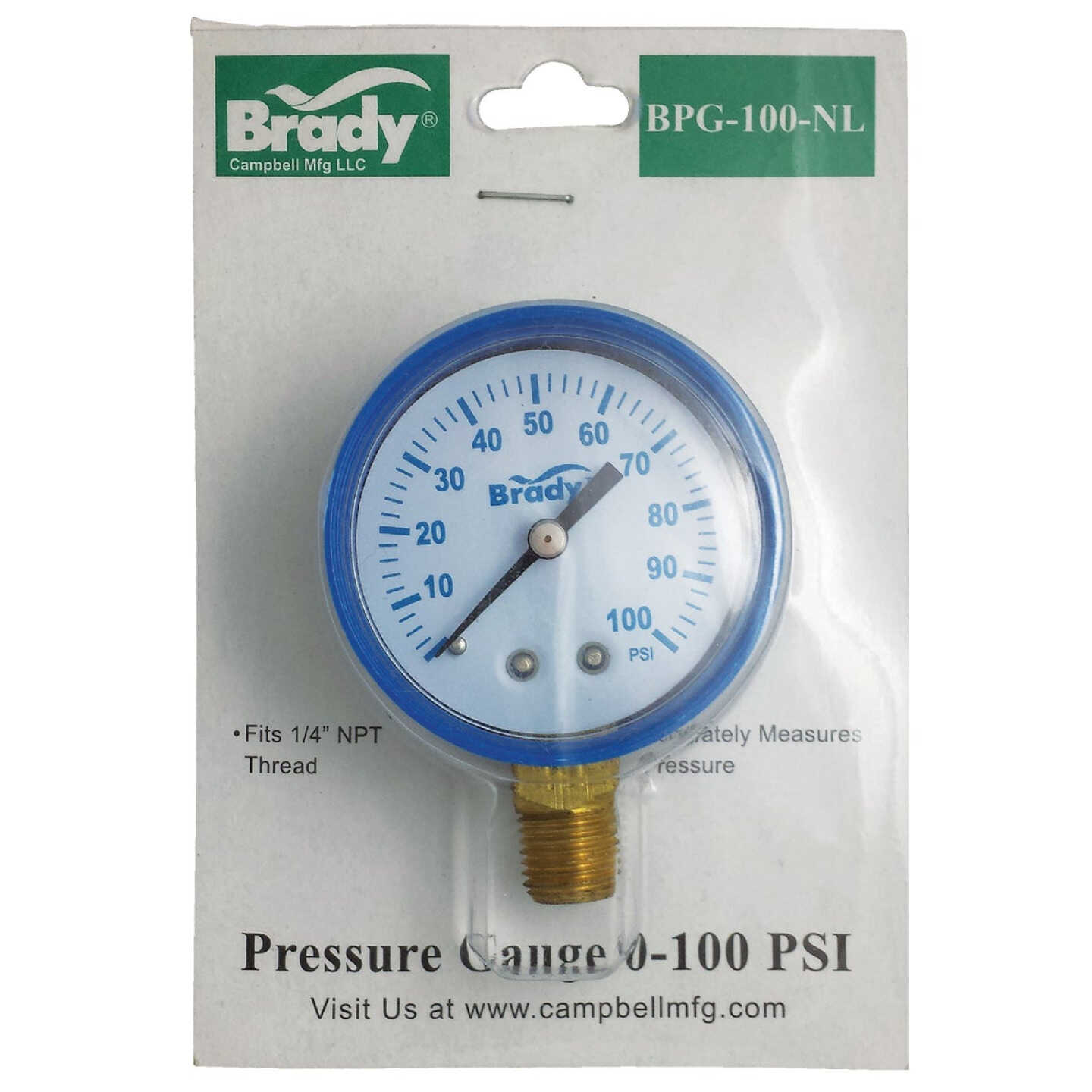 Campbell 1/4 In. x 2 In. 0 to 100 psi Pressure Gauge Image 1