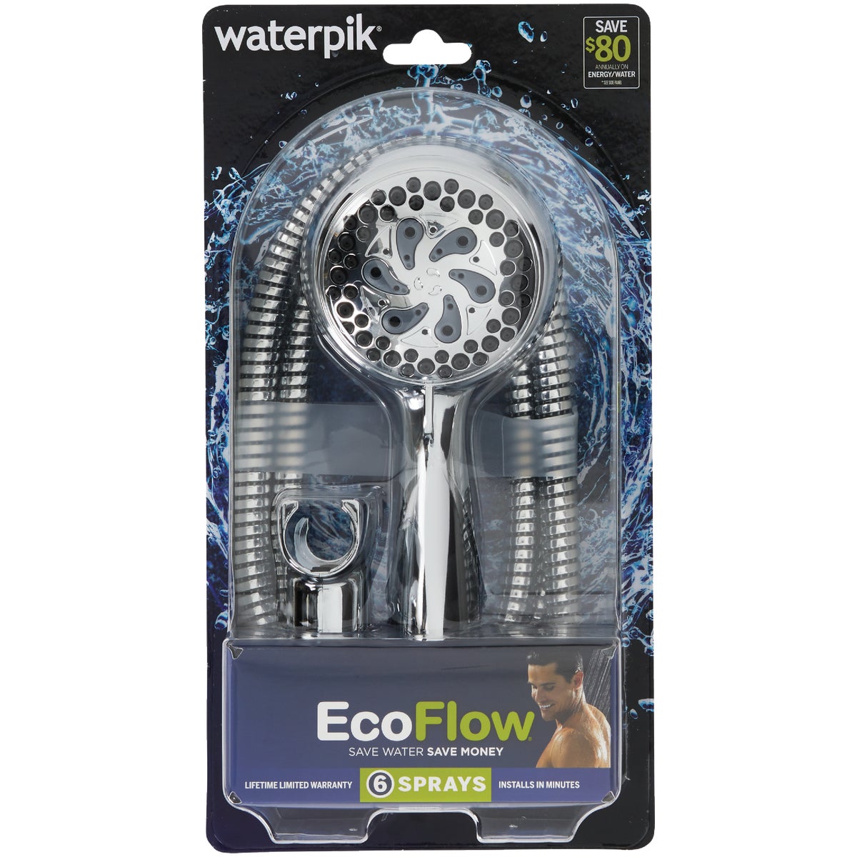 Waterpik EcoFlow 6-Spray 1.8 GPM Handheld Shower, Chrome Image 5